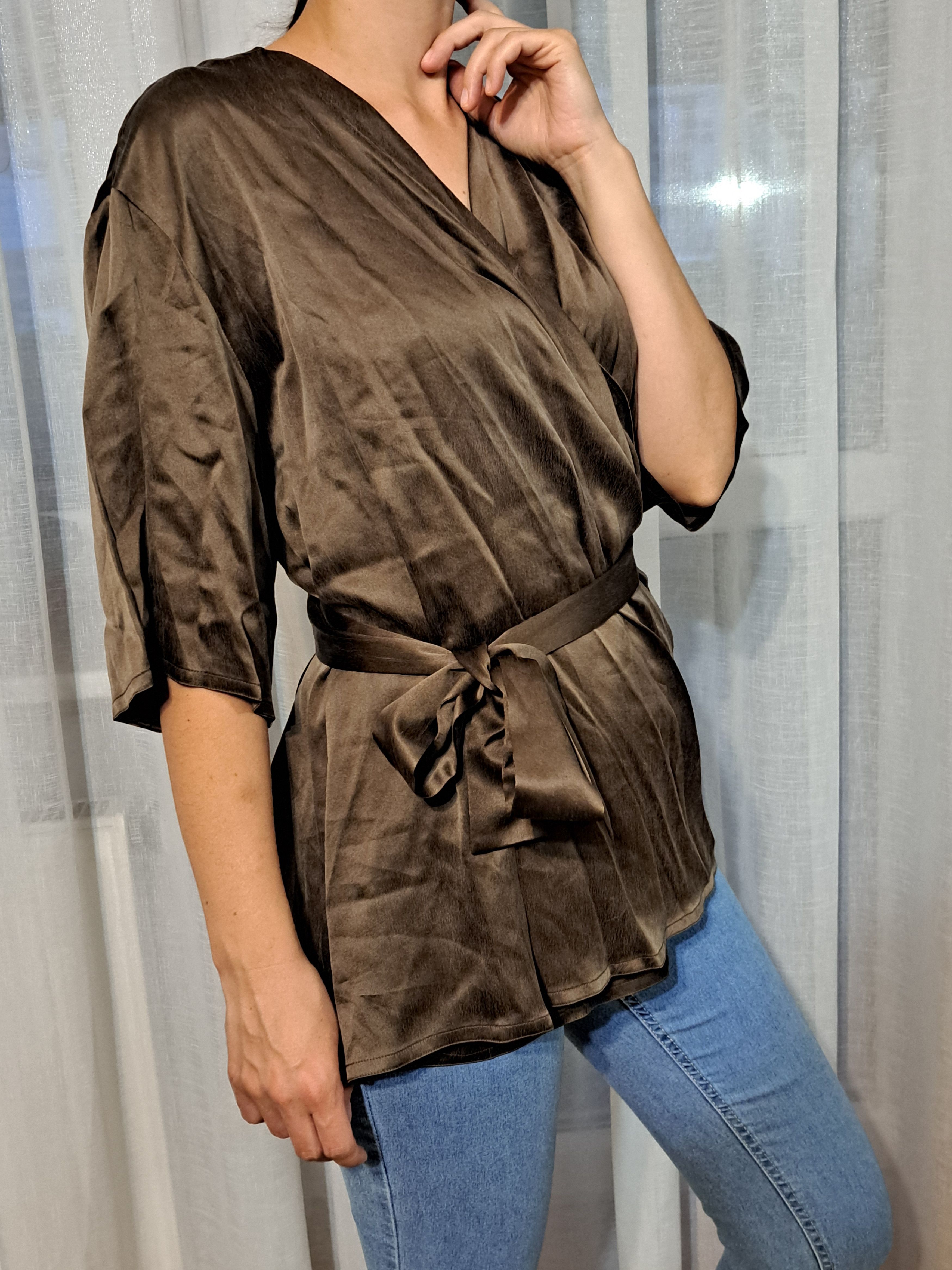 Jaeger Jaeger silk kimono blouse green khaki Size M / US 6-8 / IT 42-44 - 1 Thumbnail