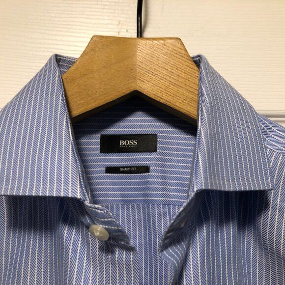 Hugo Boss Hugo boss mens blue striped cotton dress shirt size:17/32-33 Size US XL / EU 56 / 4 - 6 Thumbnail