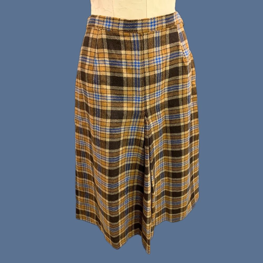 Vintage VINTAGE Small 1970s Wool A-Line Plaid Skirt Front Pleat Union Label Side Zip SKIRT Women S Brown Short Size S Size 28" / US 6 / IT 42 - 1 Thumbnail