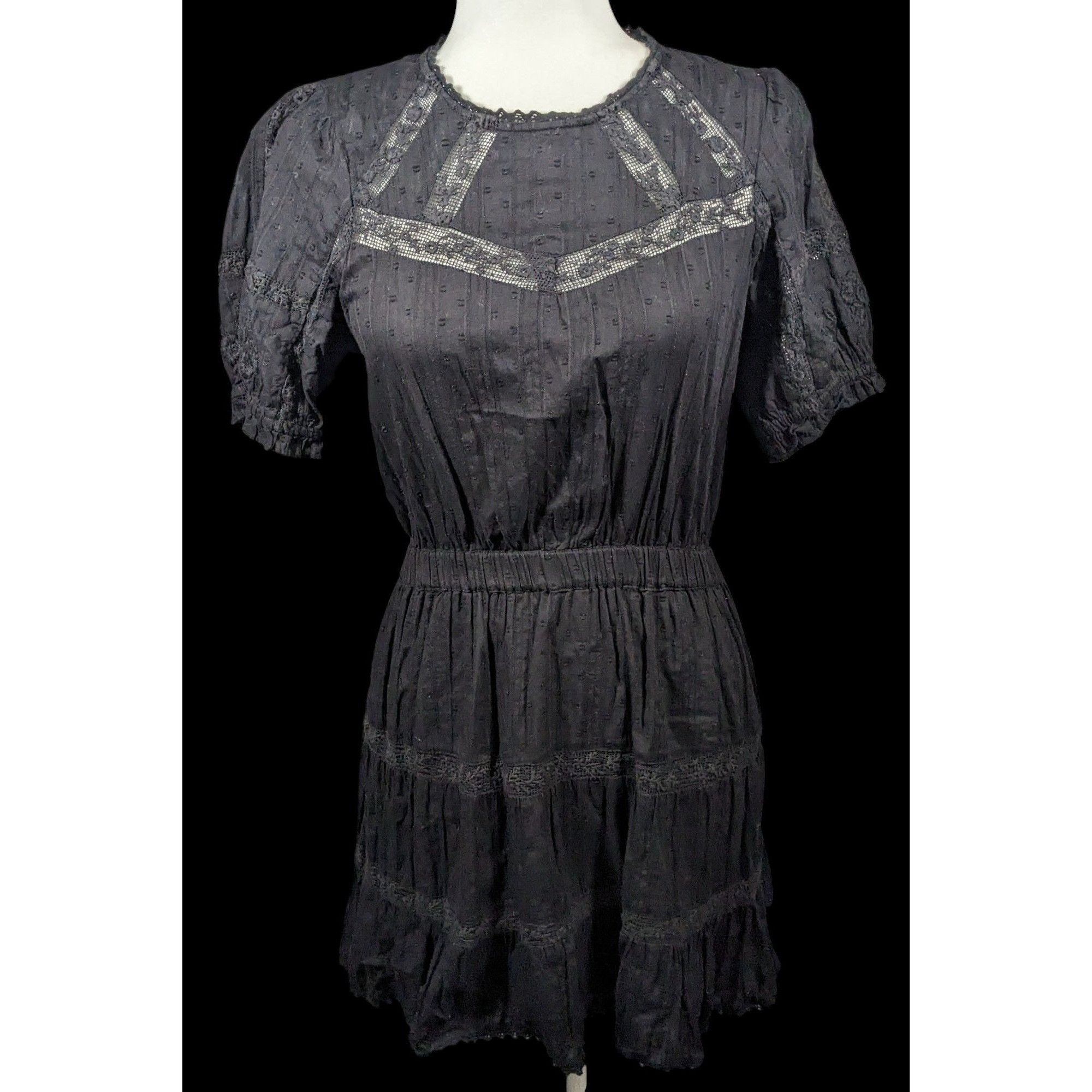 Zara Gothic Swiss Dot Dress With Floral Embroidery Size Smal