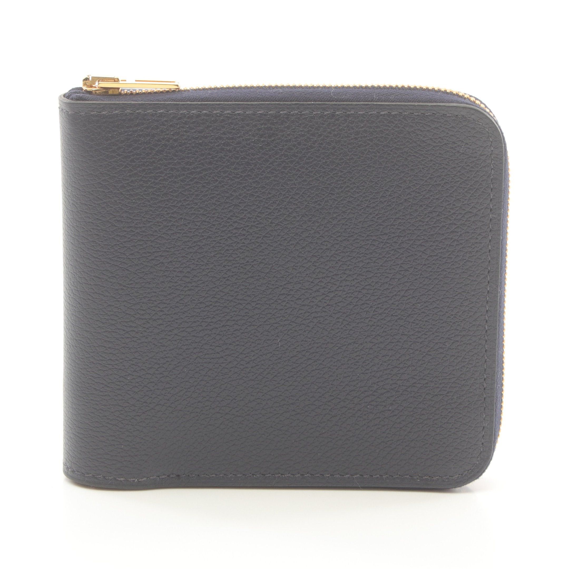 Hermes Hermes Zip Ango Blue Indigo Round Zipper Wallet Evercolor Navy Gold Hardware U Stamp Size ONE SIZE - 1 Thumbnail