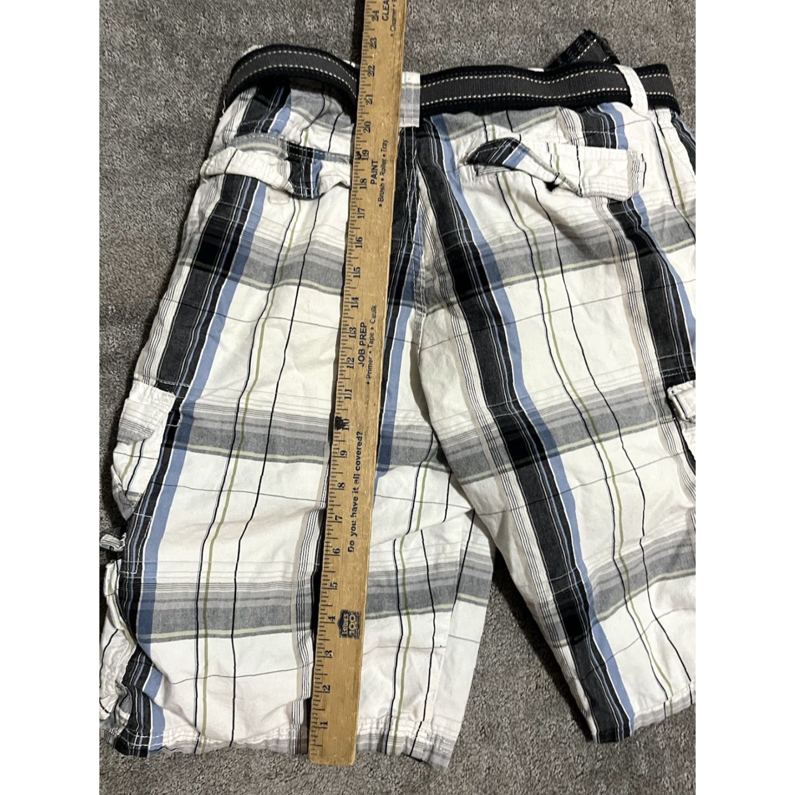 Lee Lee Cargo shorts Men 33 x 11 White Blue Plaid Belted Cargo Solid Cotton Multi Color Casual 90s American Army Beach Outdoor Mens Size US 33 - 5 Thumbnail