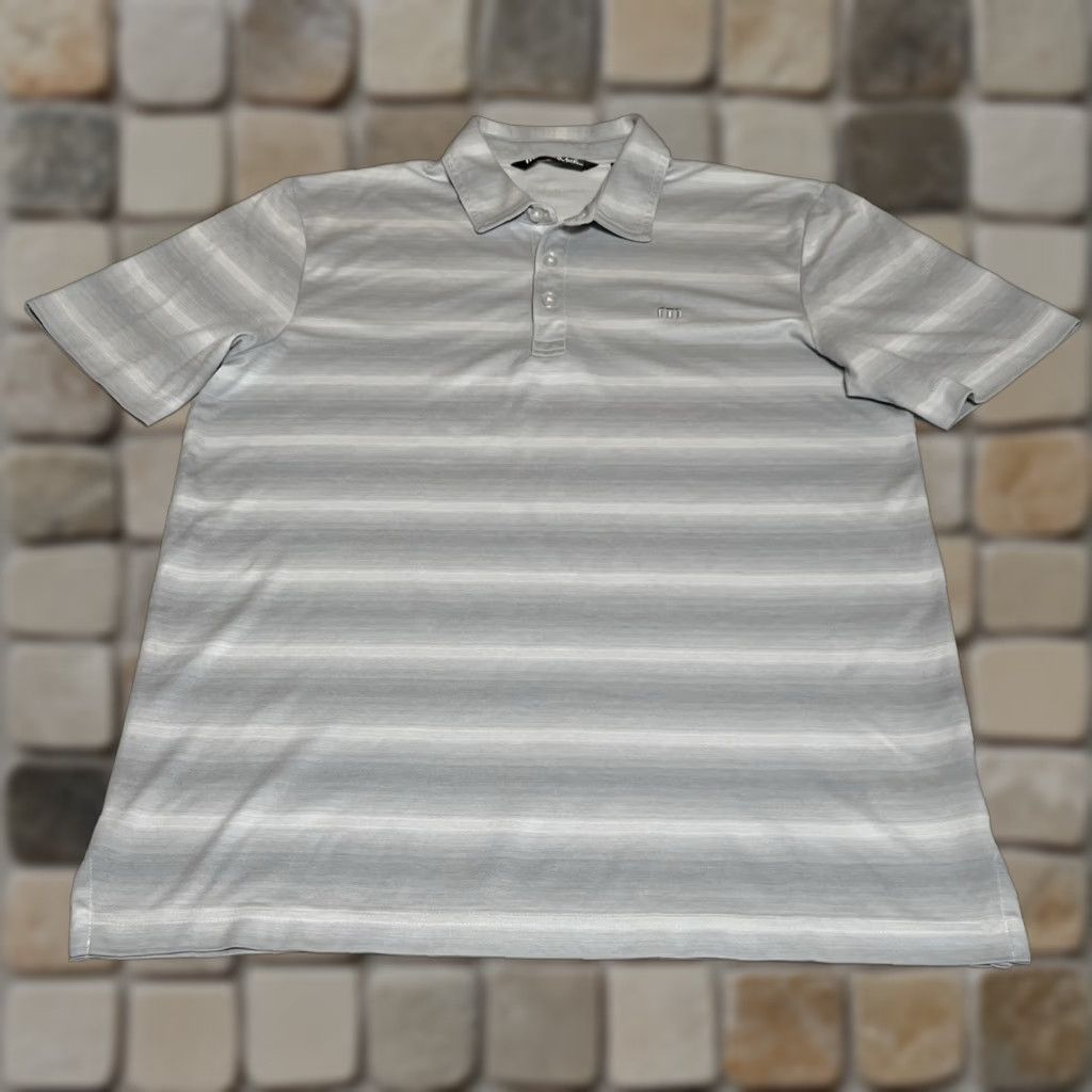 TravisMathew Travis Mathew Polo Mens Medium Grey White Short Sleeve Striped Beach Camping Size US M / EU 48-50 / 2 - 1 Thumbnail