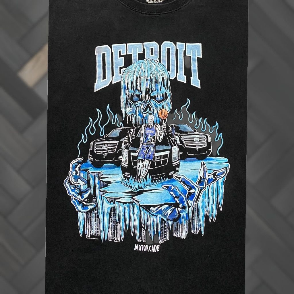 Vintage Motorcade Detroit Skull Ice Basketball Graphic T-Shirt Mens L Black Size US L / EU 52-54 / 3 - 1 Thumbnail