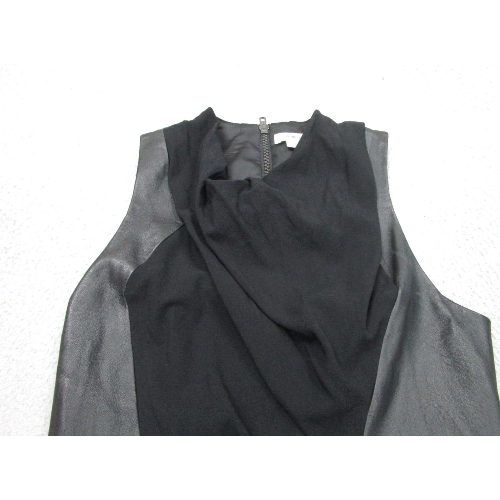 HELMUT LANG Womens Black Leather Mini Dress Gothic Punk Style Sleeveless
