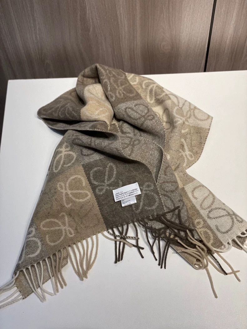 Loewe LOEWE White multicolored wool cashmere checkered scarf Size ONE SIZE - 6 Thumbnail