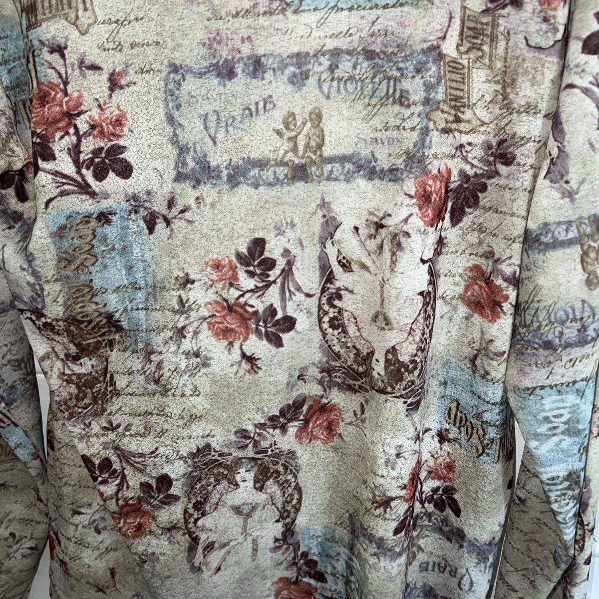 Japanese Brand × Vintage Y2K MESH TOP BLOUSE 2000s renaissance angels medieval print Size L / US 10 / IT 46 - 6 Thumbnail