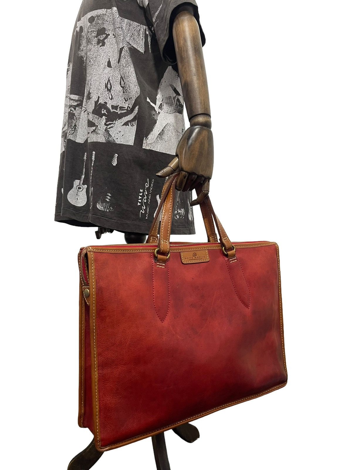 Japanese Brand Full Leather Patina Red Deux Moncx Artisan Made Hand Bag 4🟩 Size ONE SIZE - 3 Thumbnail