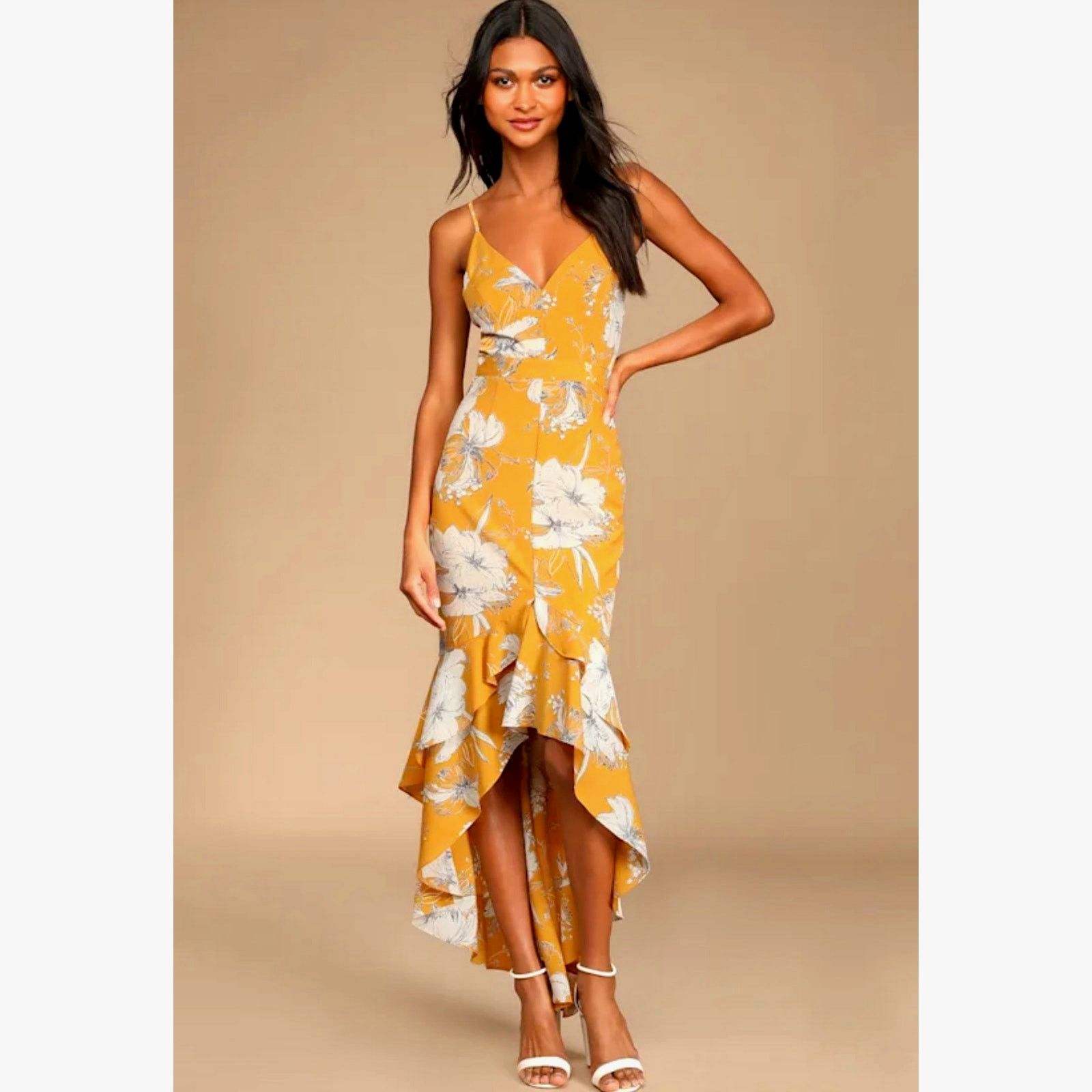 Other Lulu’s Darling Daylily Mustard Floral Hi-Lo Maxi Dress M Size M / US 6-8 / IT 42-44 - 2 Thumbnail