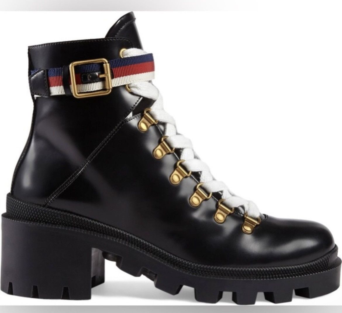 Gucci Gucci Leather Ankle Boots with Sylvie Web Size US 5.5 / IT 35.5 - 1 Thumbnail
