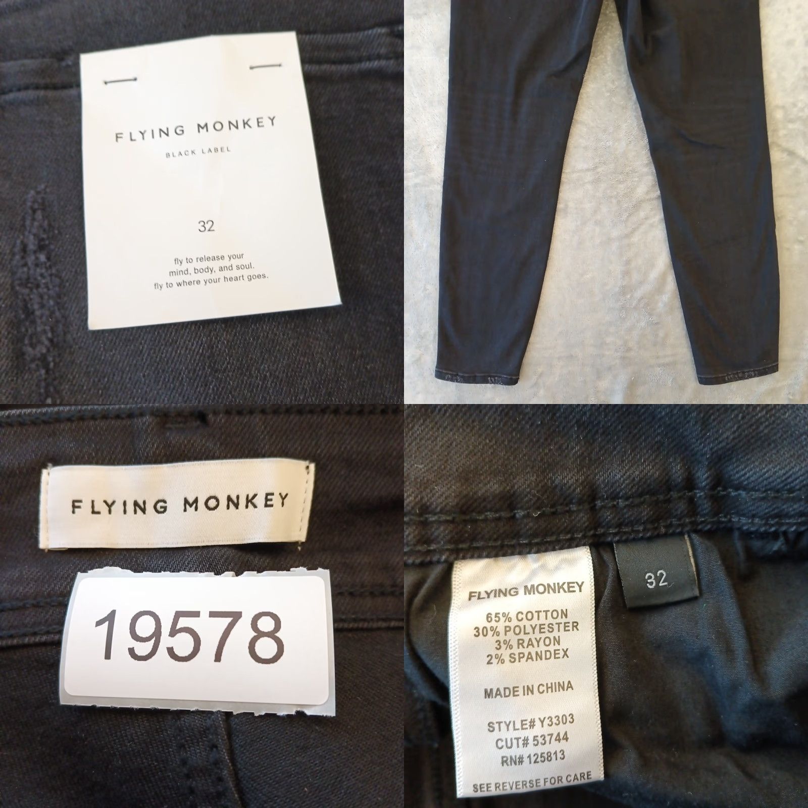 Vintage Flying Monkey Jeans Womens Size 32 Black Distressed Button Fly 34x28 New Size 24" / US 00 / IT 34 - 8 Thumbnail