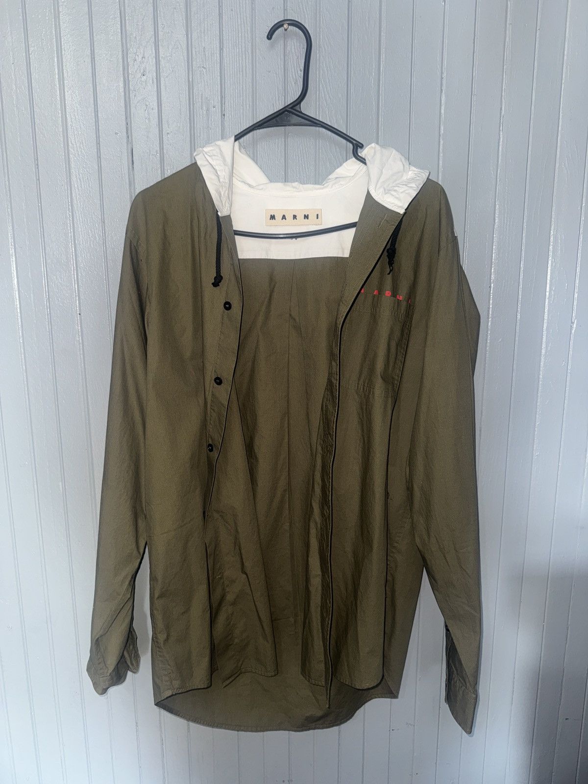 Marni Marni Hooded Shirt – Olive Green (Size 46) Size US L / EU 52-54 / 3 - 1 Thumbnail
