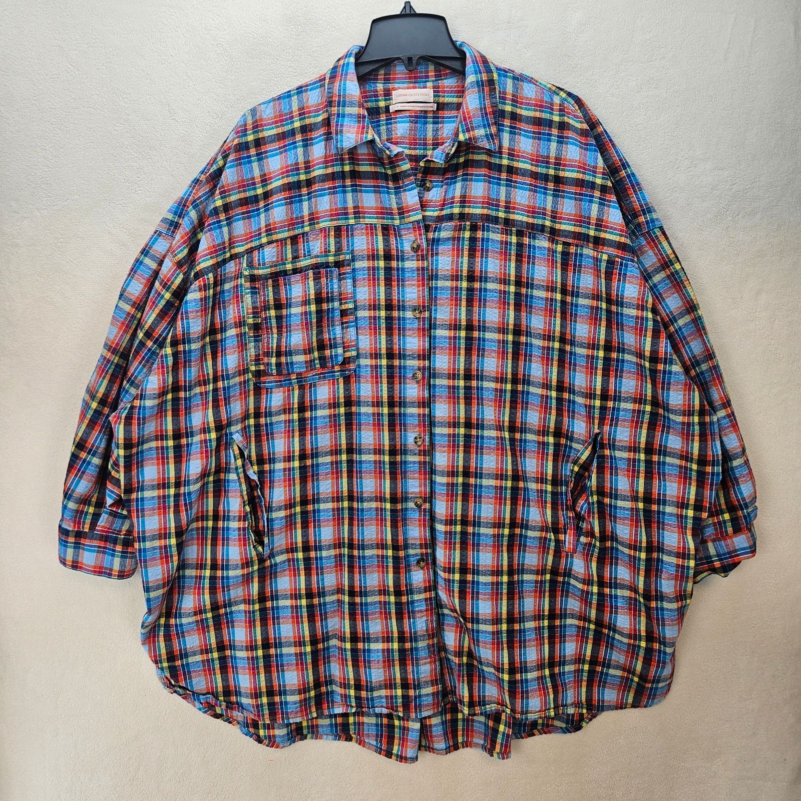 Urban Outfitters URBAN OUTFITTERS WOMEN'S LARGE OVERSIZED PLAID SHACKET BLUE Size L / US 10 / IT 46 - 1 Thumbnail