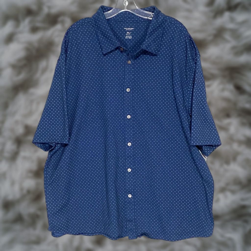 Van Heusen VINTAGE Van Heusen Never Tuck Button Polo Shirt Mens 2XLT Blue Geometric Preppy Shirt Falls Spring Summer Womens? Size US XXL / EU 58 / 5 - 1 Thumbnail