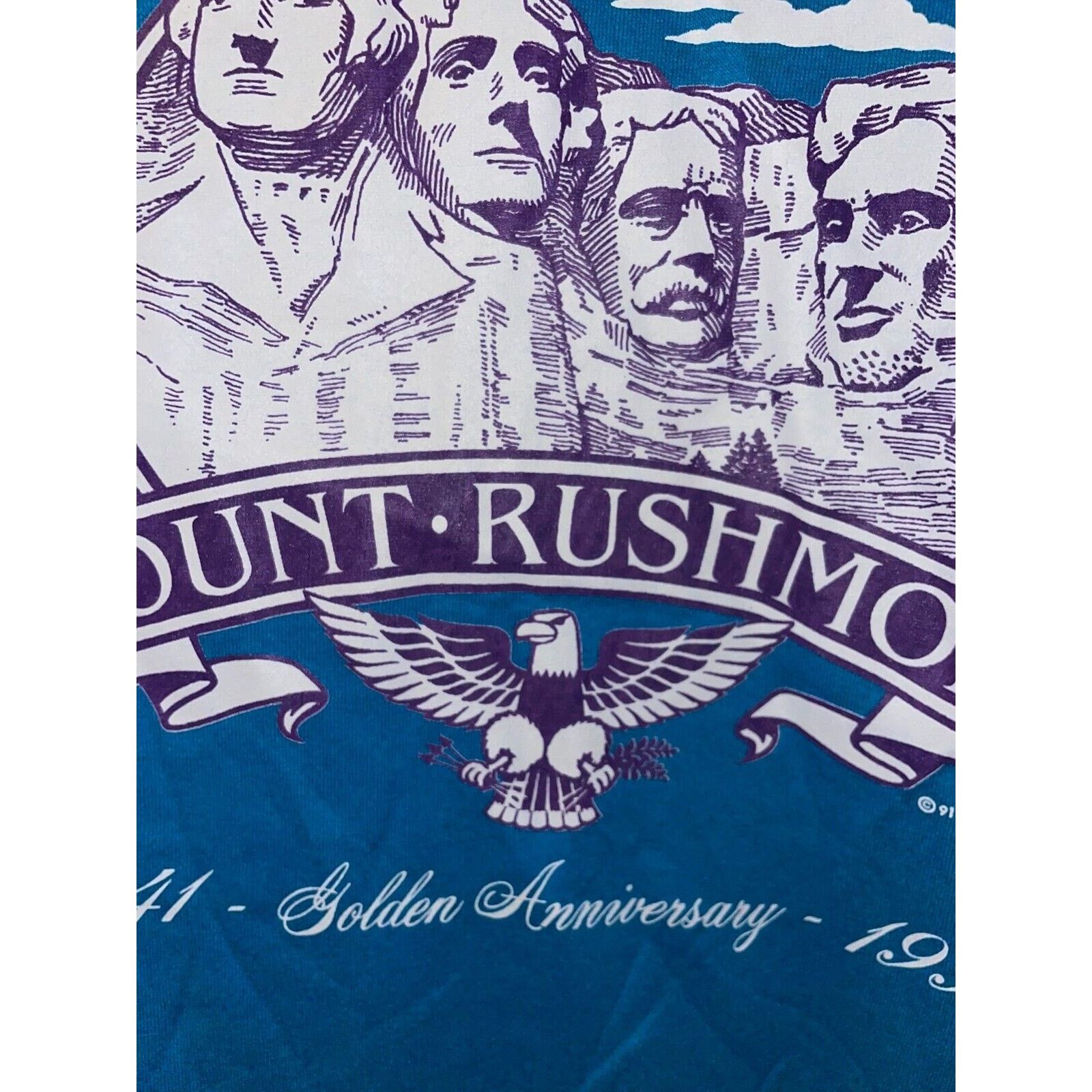 Jerzees Vintage Mount Rushmore Shirt Golden Anniversary Blue Tee 90s Size US L / EU 52-54 / 3 - 4 Thumbnail