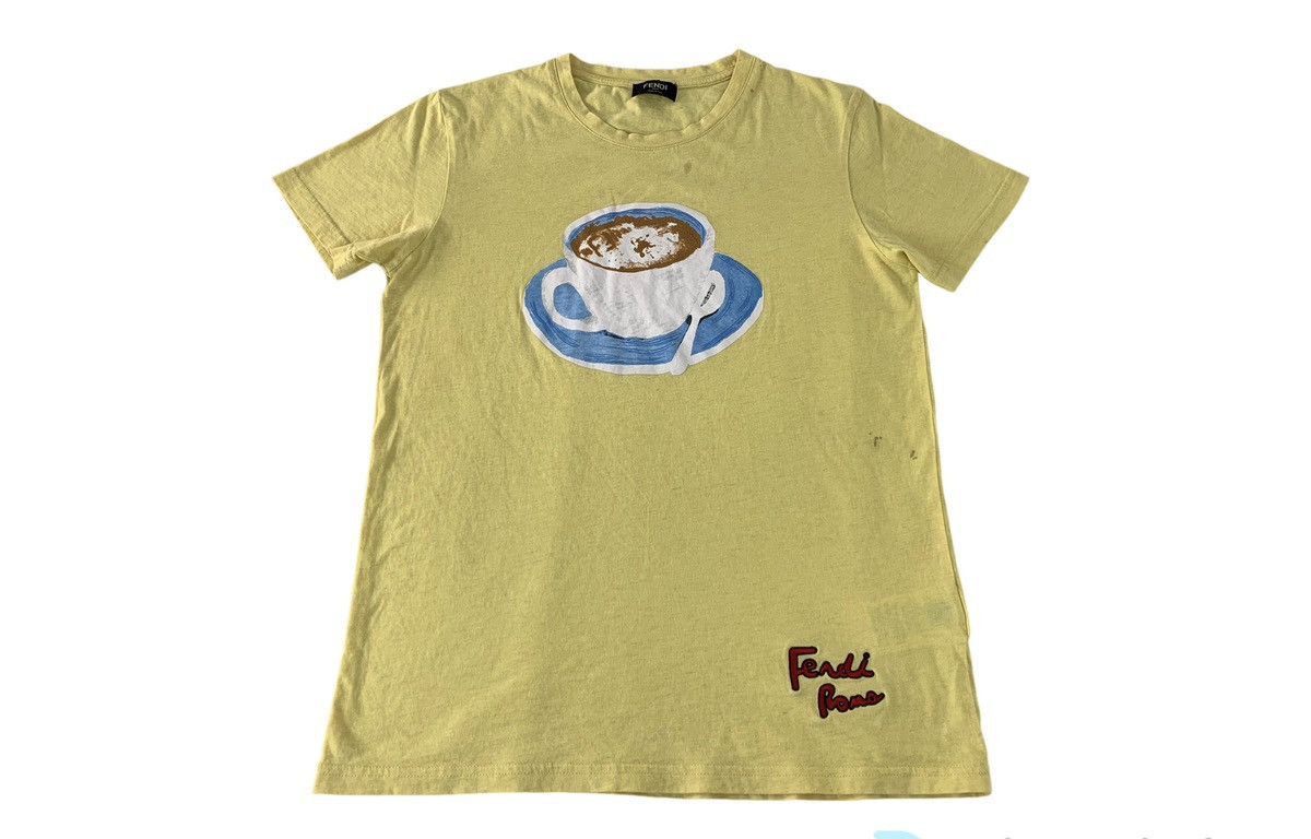 Fendi Fendi Roma Italia Cup Coffee Graphic Screen Printed Tee Size US S / EU 44-46 / 1 - 1 Thumbnail