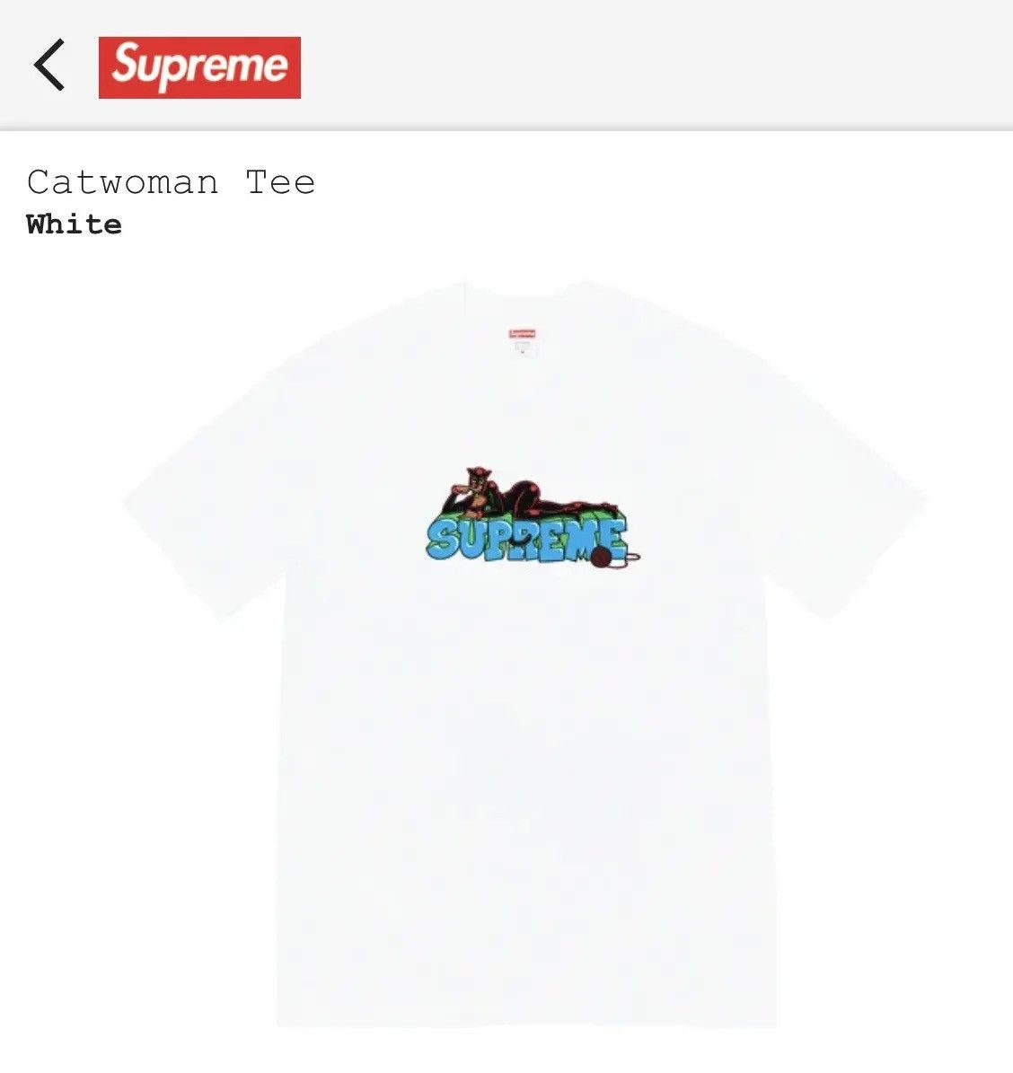 image of Supreme Catwoman Tee in White, Men's (Size 2XL)