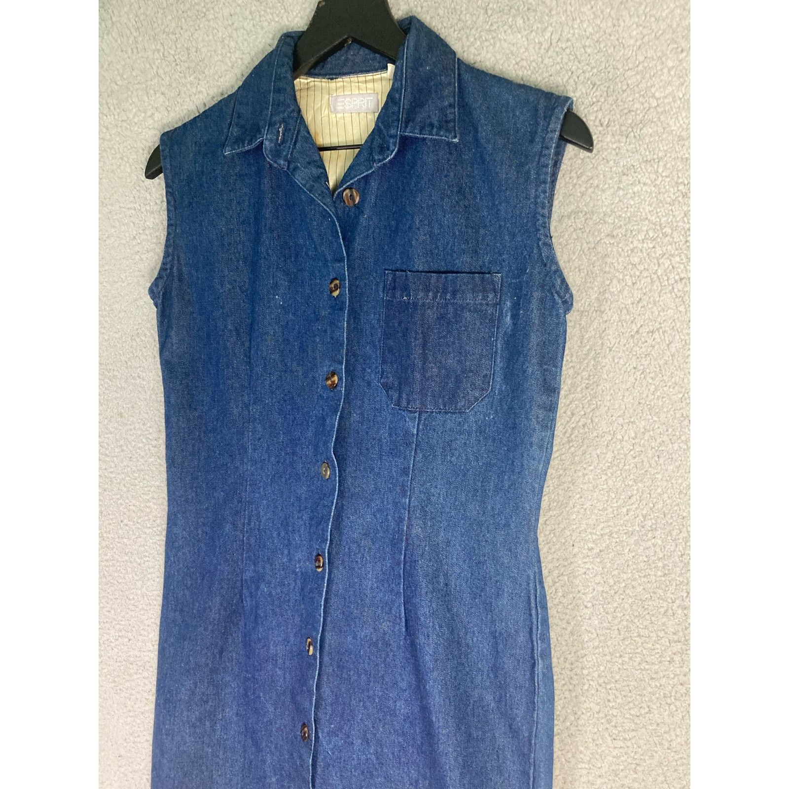 Esprit Vintage Denim Dress Women's 8 Blue Knee Length Sleeveless Size M / US 6-8 / IT 42-44 - 9 Thumbnail