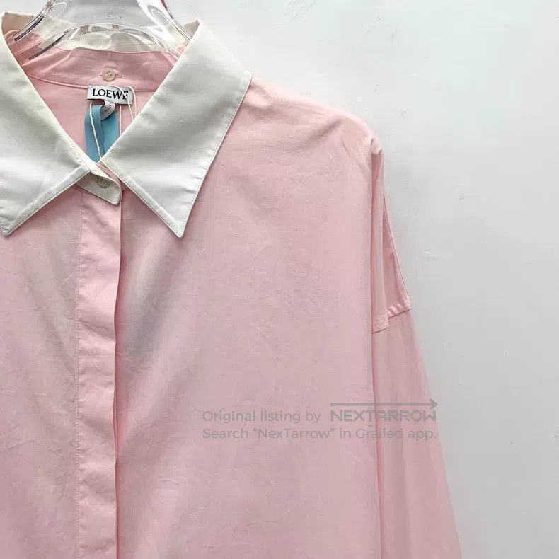 Loewe Loewe 23 Model Pink Logo Embroidered Cotton Collar Long Sl Size XS / US 0-2 / IT 36-38 - 3 Thumbnail