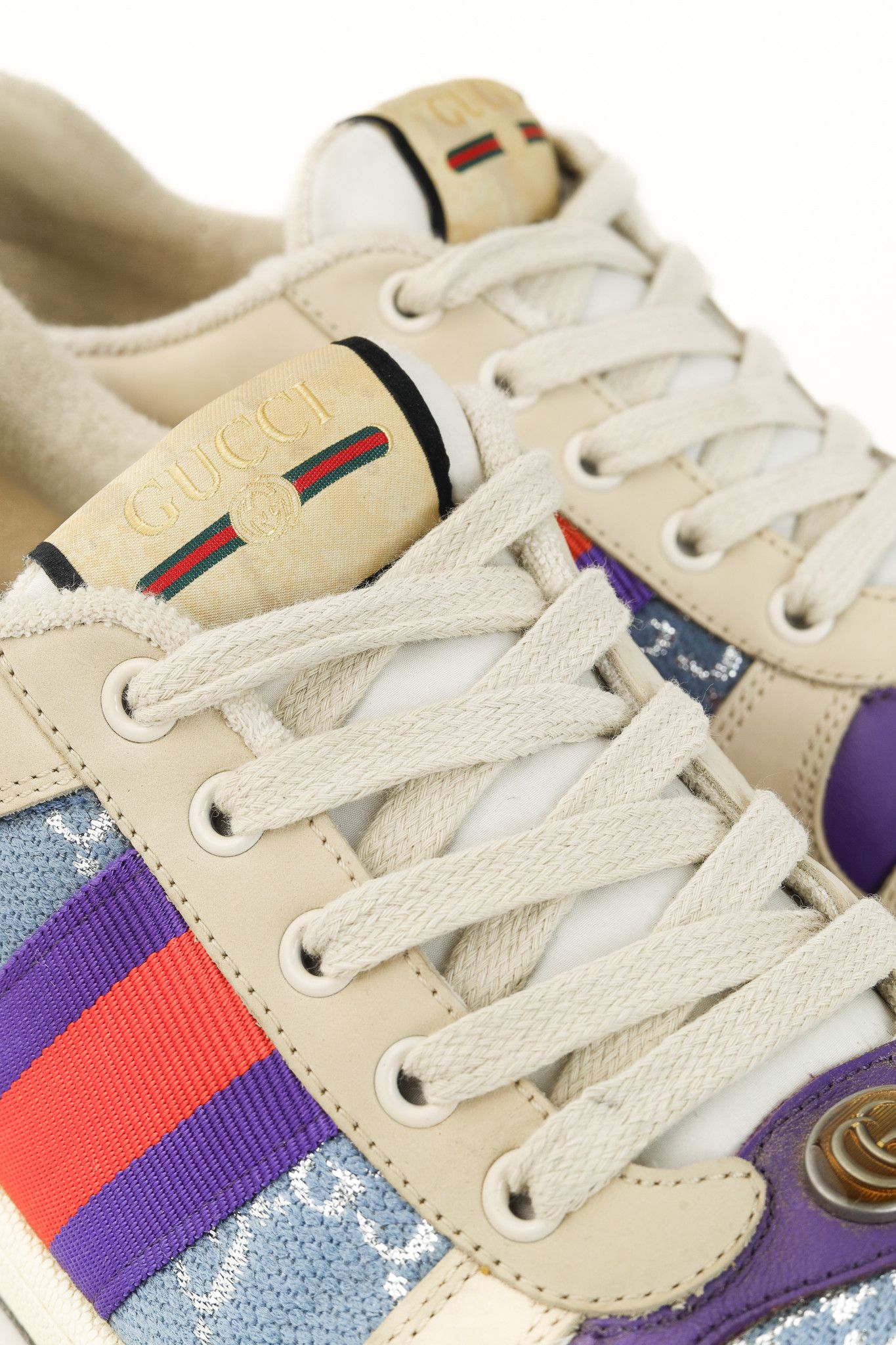 Gucci Gucci Screener Blue GG Lamé Web Leather Sneakers Size US 10 / IT 40 - 8 Thumbnail