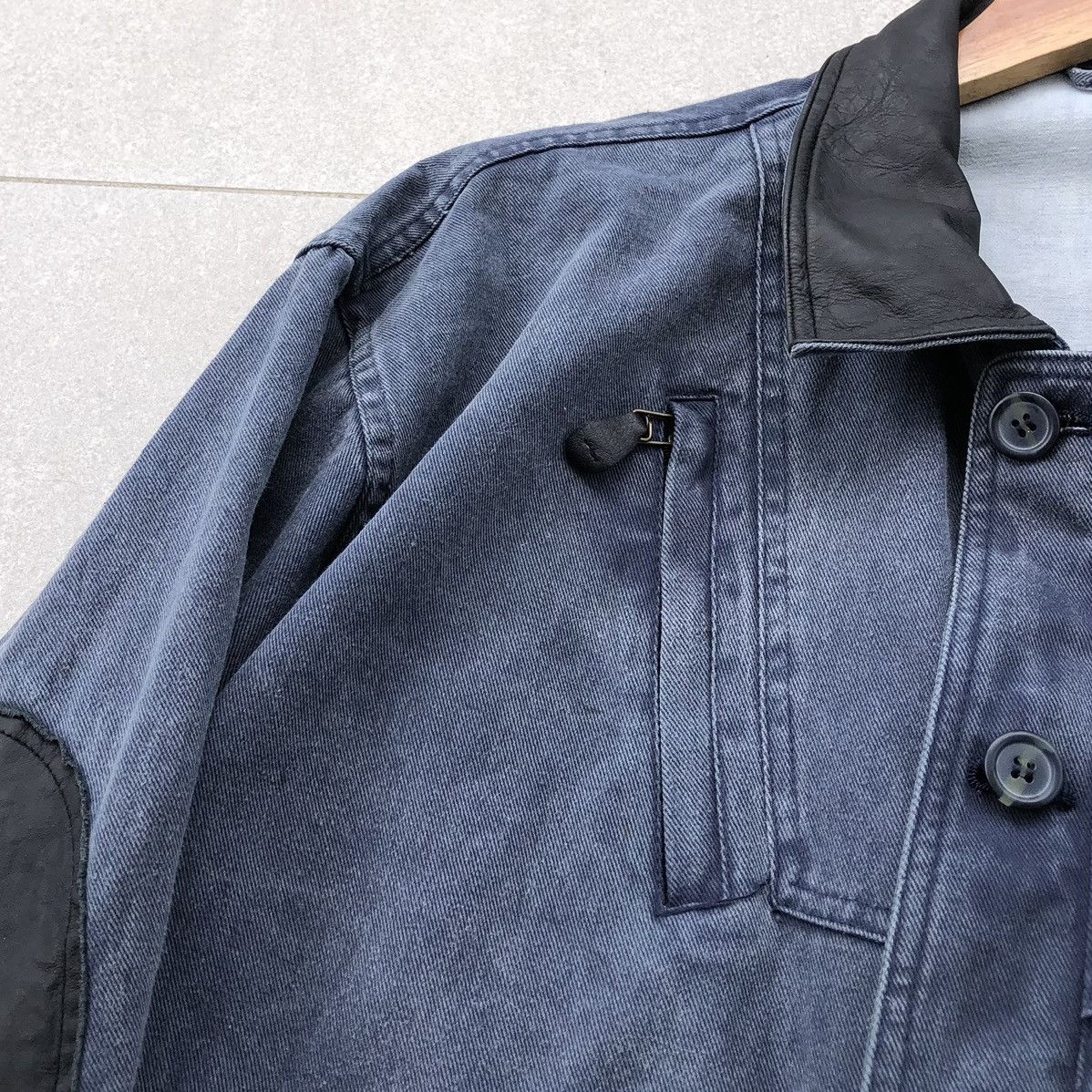 Vintage Vintage SENT HOMME Sun Faded Denim Leather Baggy Jacket Size US M / EU 48-50 / 2 - 14 Thumbnail