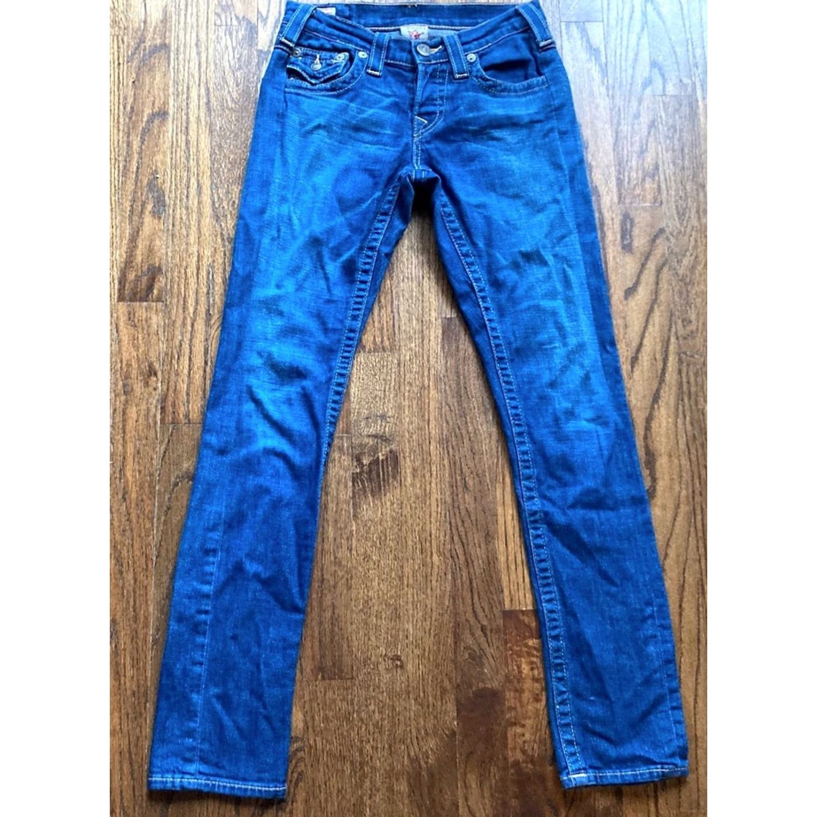 True Religion True Religion Jeans Womens 25 Cameron Lady Godiva Stretch Button Fly Flap Pocket Denim Blue Pocket Embroidered Belt Loops Y2K Regular Womens Size 42" / US 20 - 2 Thumbnail
