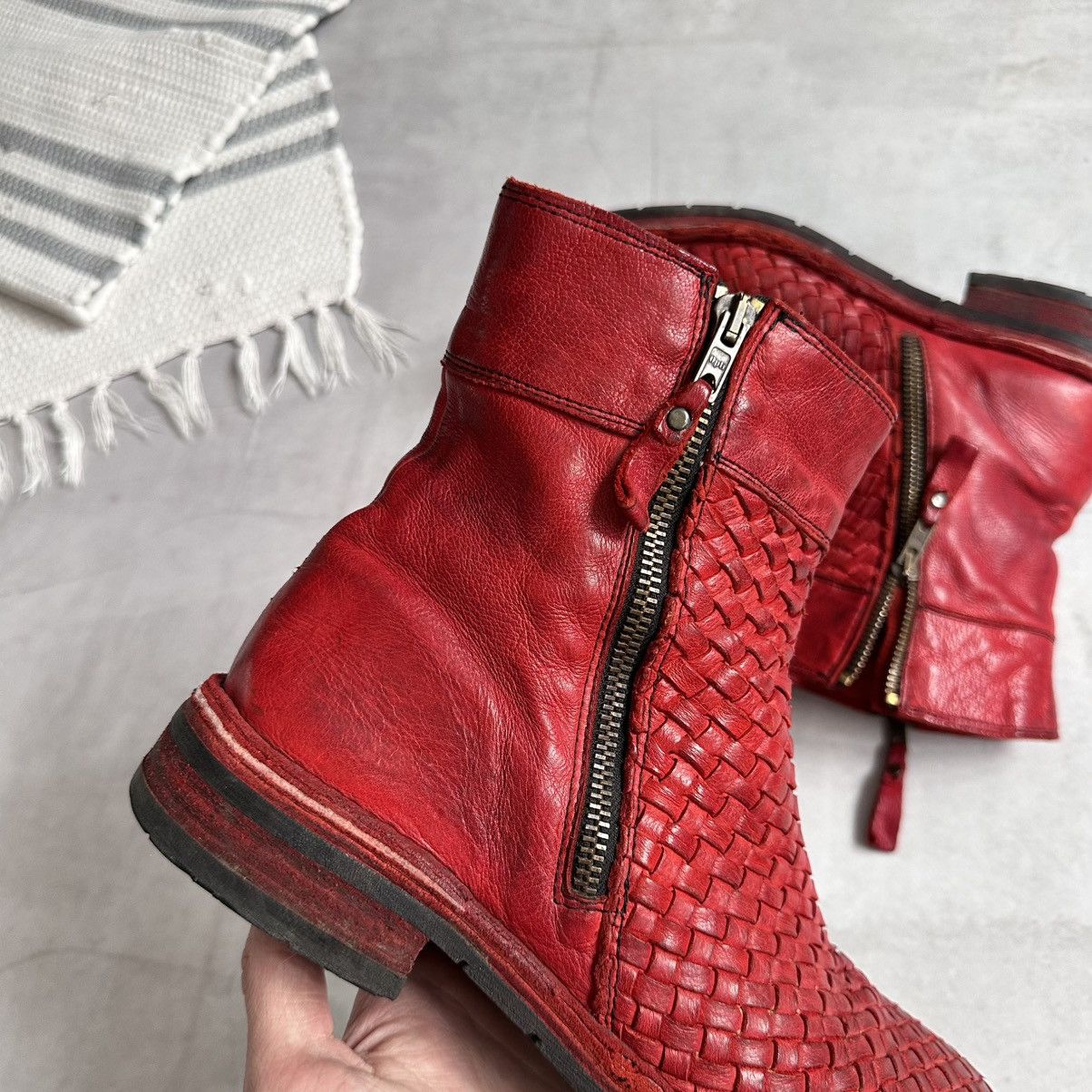 The Last Conspiracy 00s Bubetti Woven Leather Boots Bikkembergs A1923 Style Size US 8.5 / IT 38.5 - 7 Thumbnail