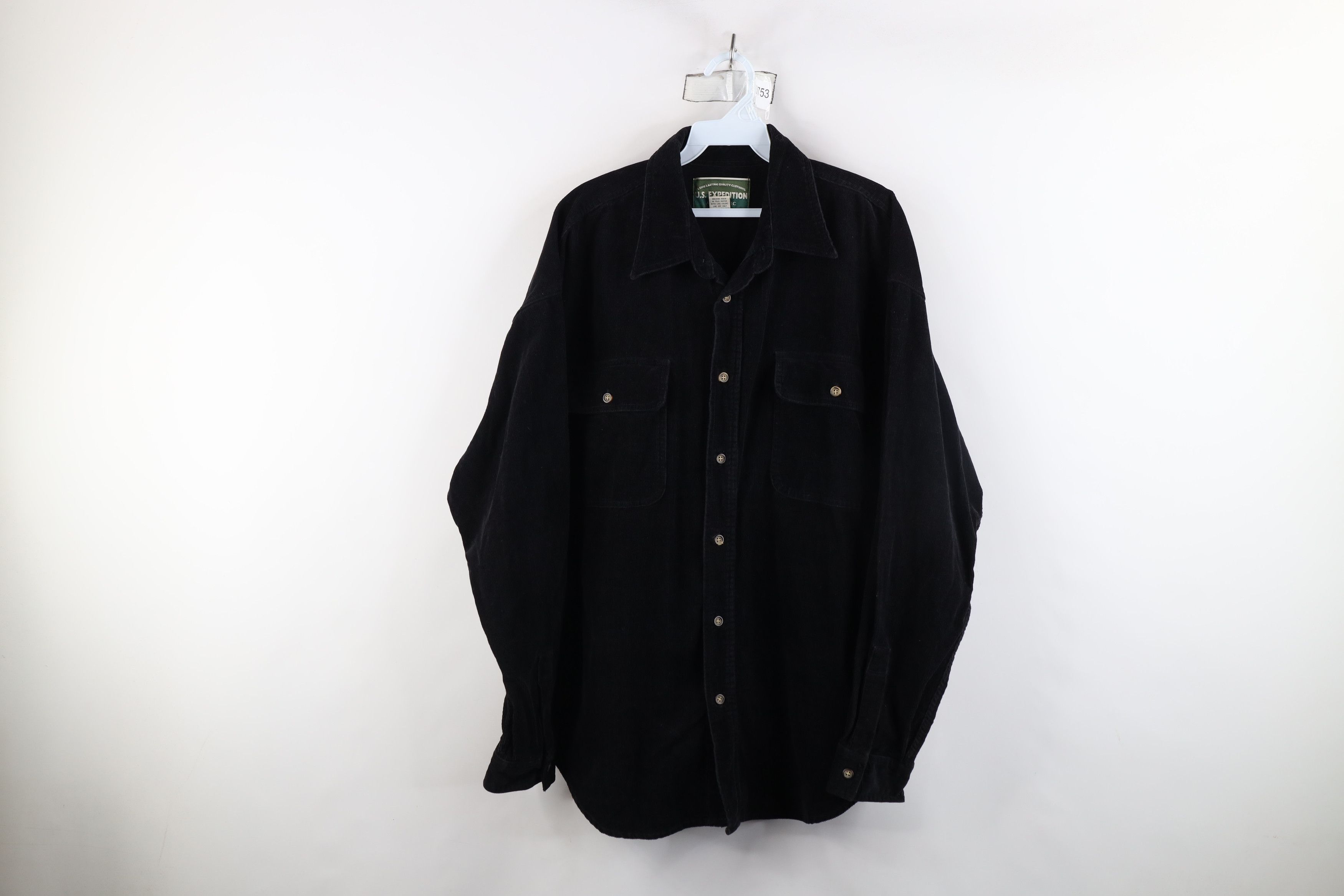 Vintage Vintage 90s Streetwear Corduroy Collared Button Shirt Black Size US L / EU 52-54 / 3 - 1 Thumbnail