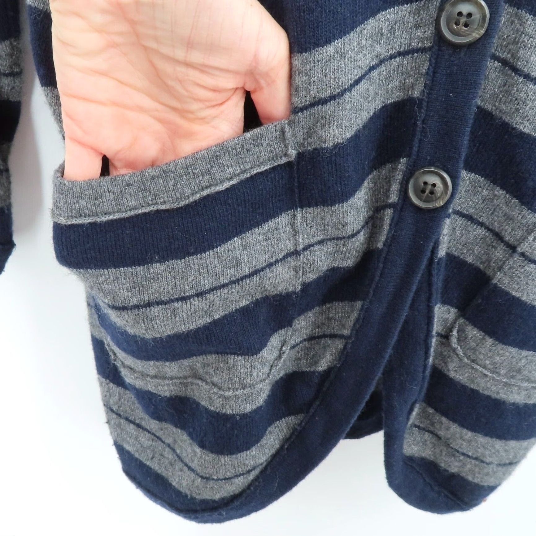 MZ Wallace Wallace Cardigan Sweater Women Small Gray Navy Striped V-Neck Button Wool Cashmere Knit Long Sleeve Regular Fit Size S / US 4 / IT 40 - 4 Thumbnail