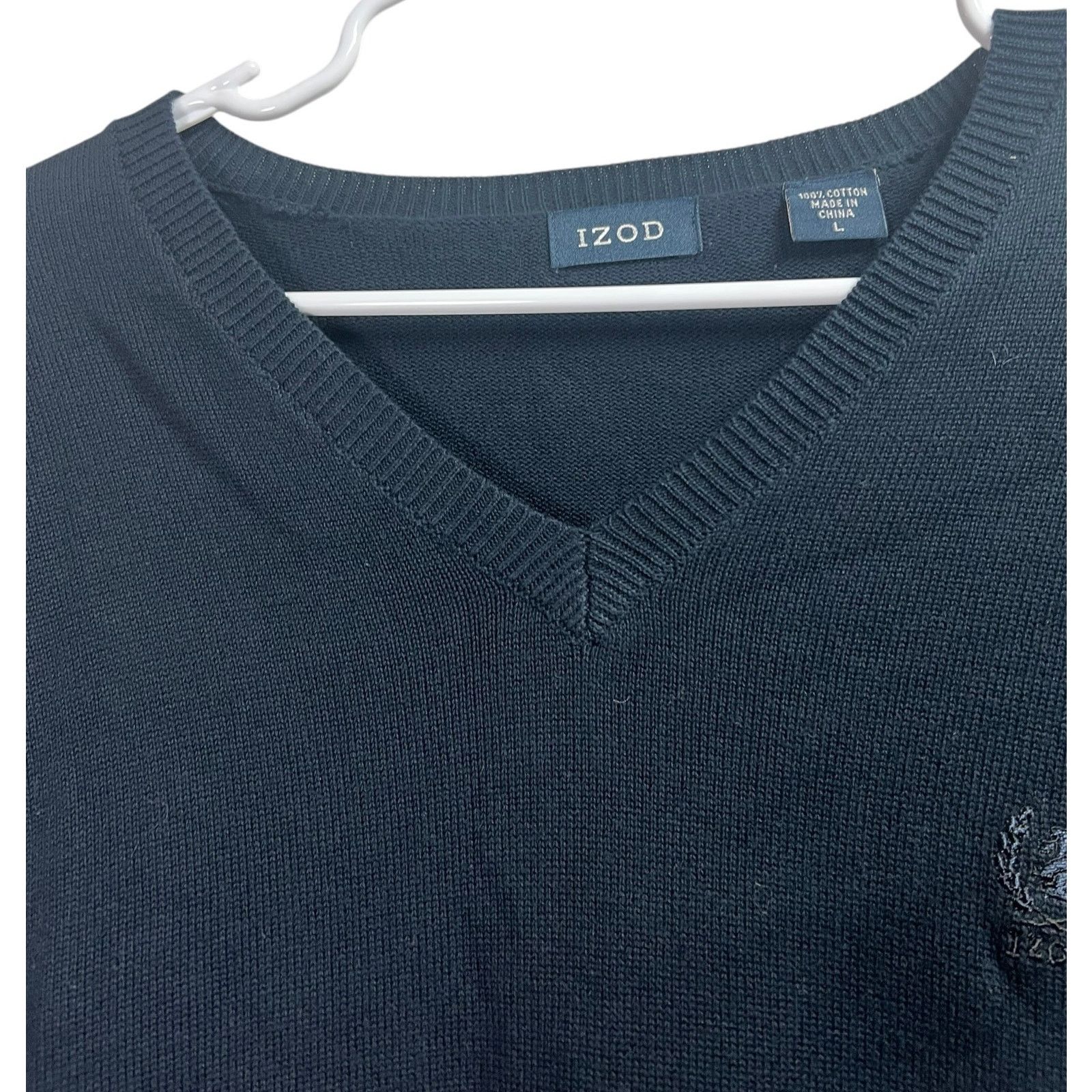 Izod IZOD Men's V-Neck Sweater Navy Blue Large Cotton Size US L / EU 52-54 / 3 - 4 Thumbnail