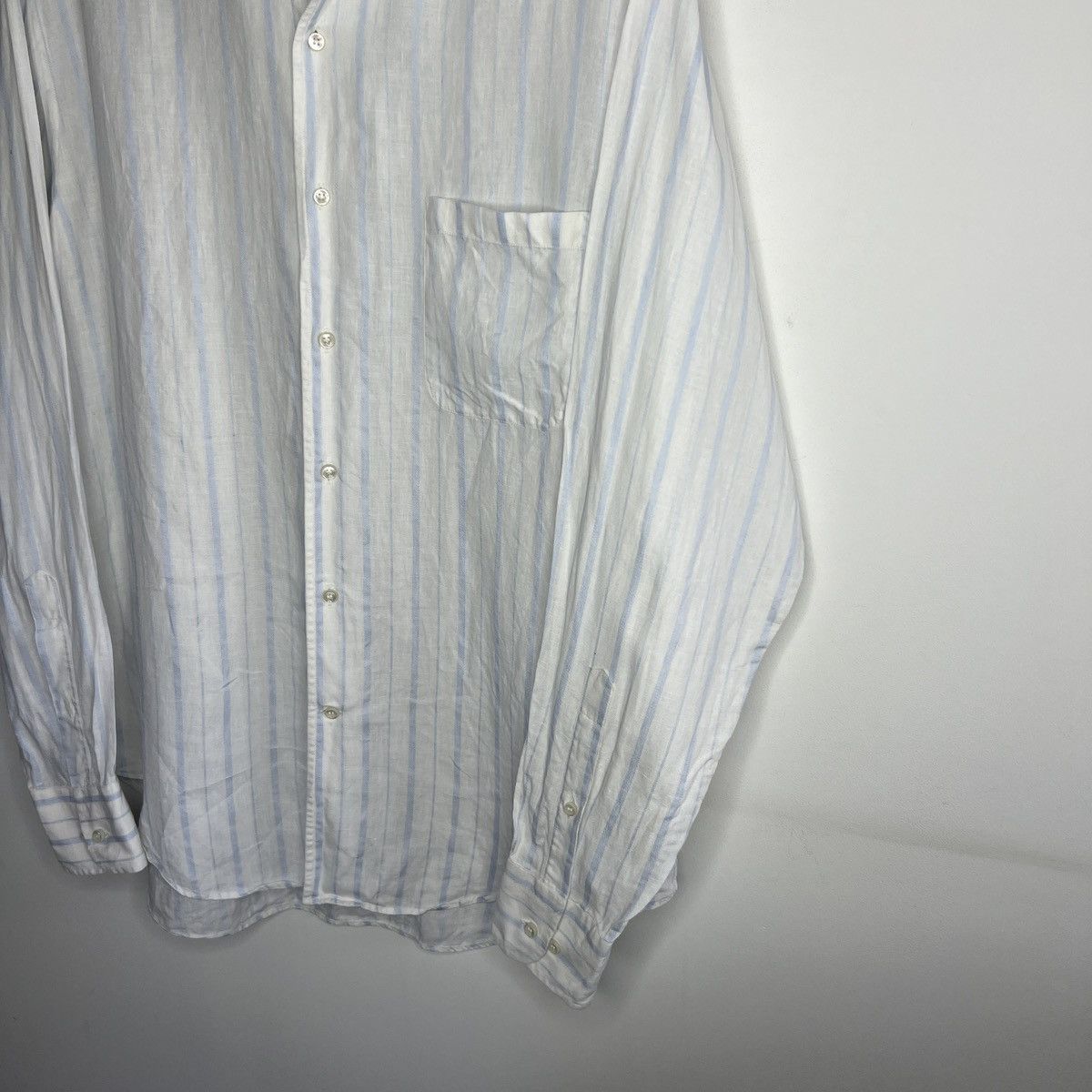 Loro Piana Loro Piana Light Blue White Old money Linen Shirt Button Up Size US L / EU 52-54 / 3 - 2 Thumbnail