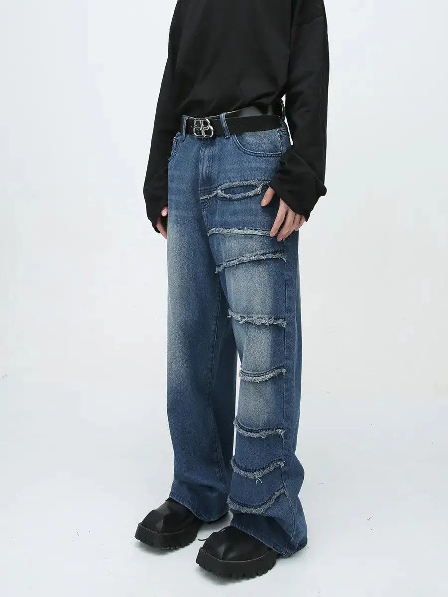 Japanese Brand Retro loose straight leg spliced jeans Size US 32 / EU 48 - 5 Thumbnail