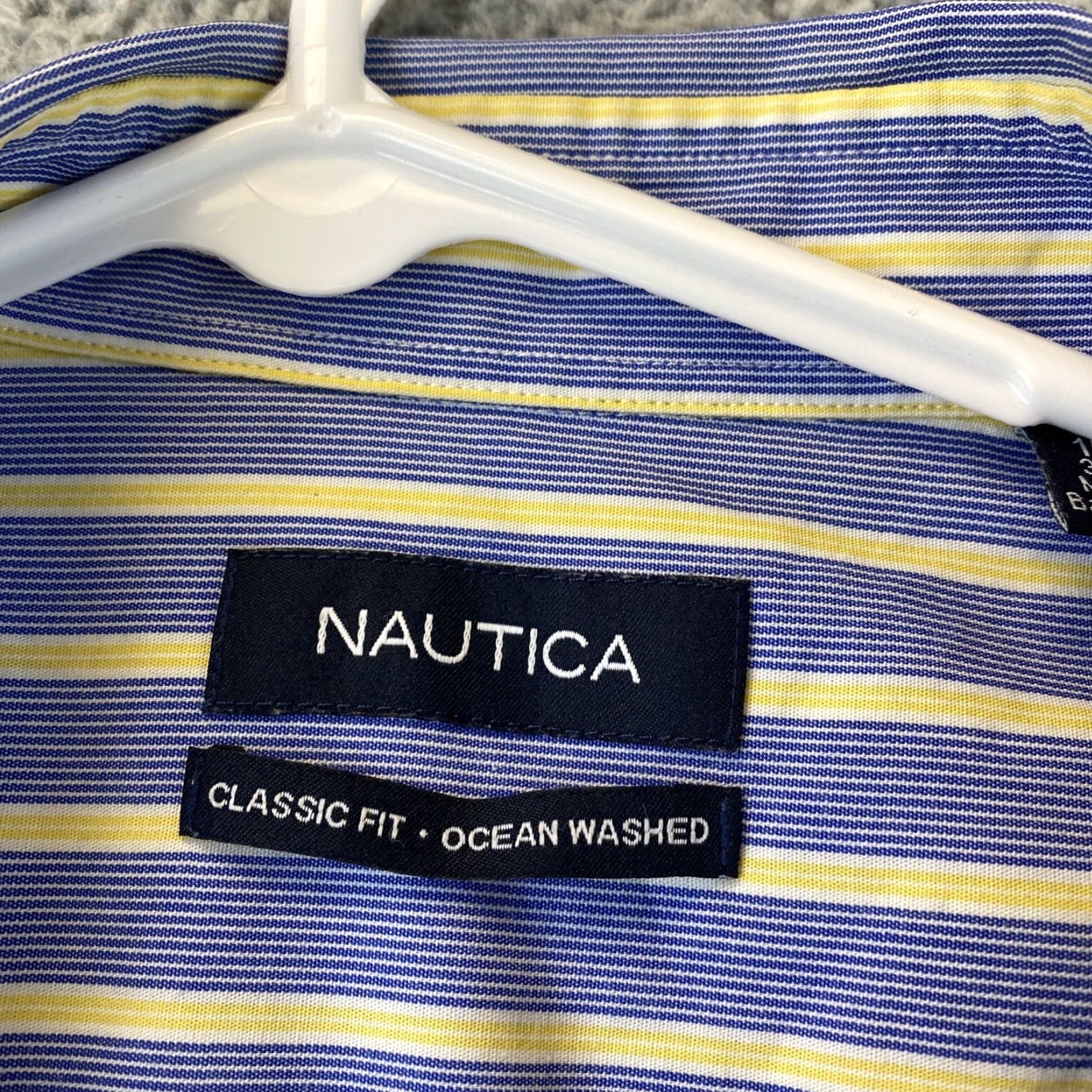 Nautica Nautica Dress Shirt Men 15 32/33 Blue Yellow Striped Cotton Pocket / 72-3 Size 40R - 3 Thumbnail