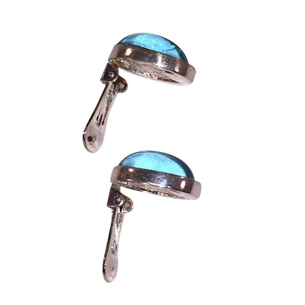 Dior Christian Oval Light Blue Jelly Belly Silver Tone Earrings Size ONE SIZE - 7 Thumbnail