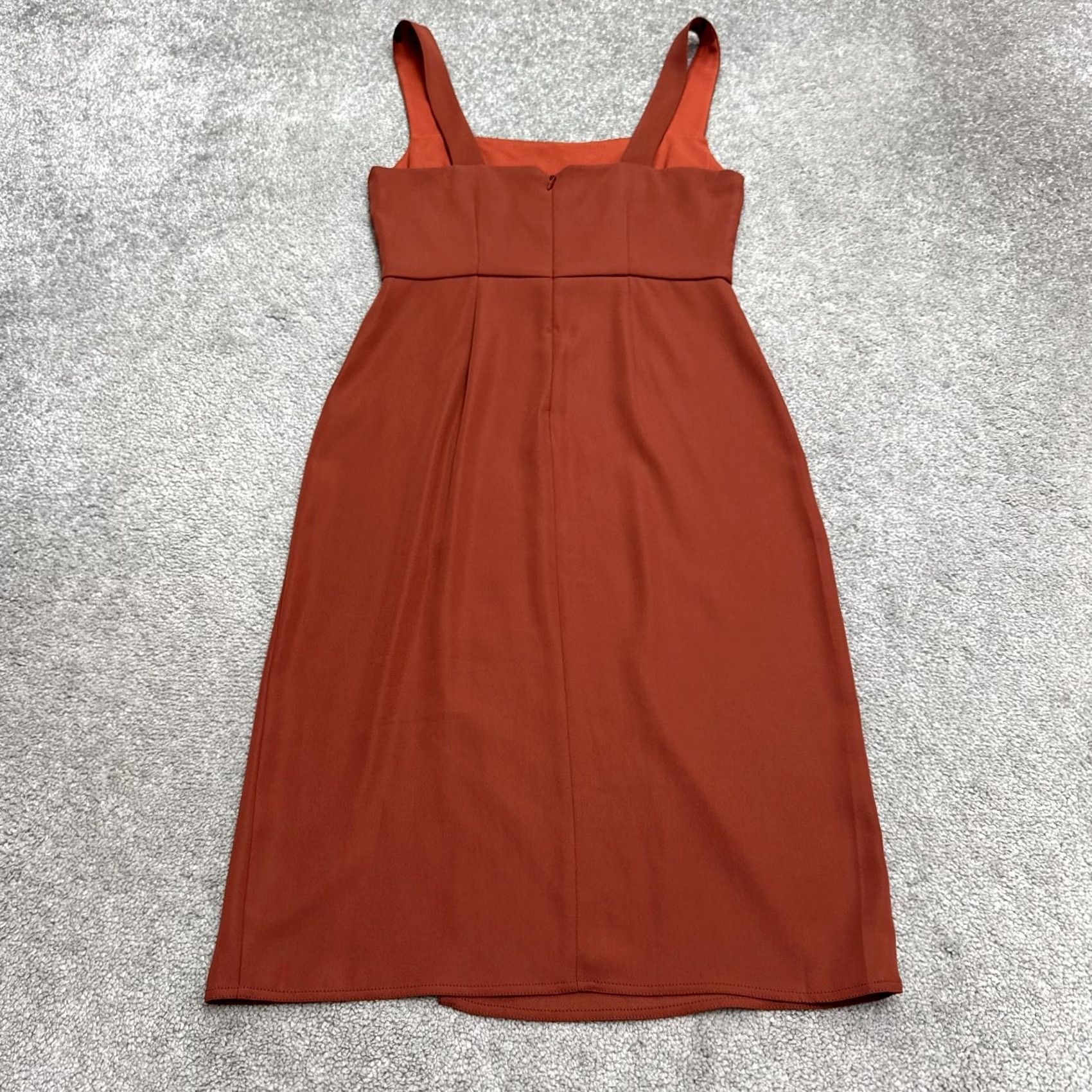 Vintage Babaton Dress Womens 0 Rust Orange Midi Sheath Square Neck Side Slit Size XS / US 0-2 / IT 36-38 - 2 Thumbnail