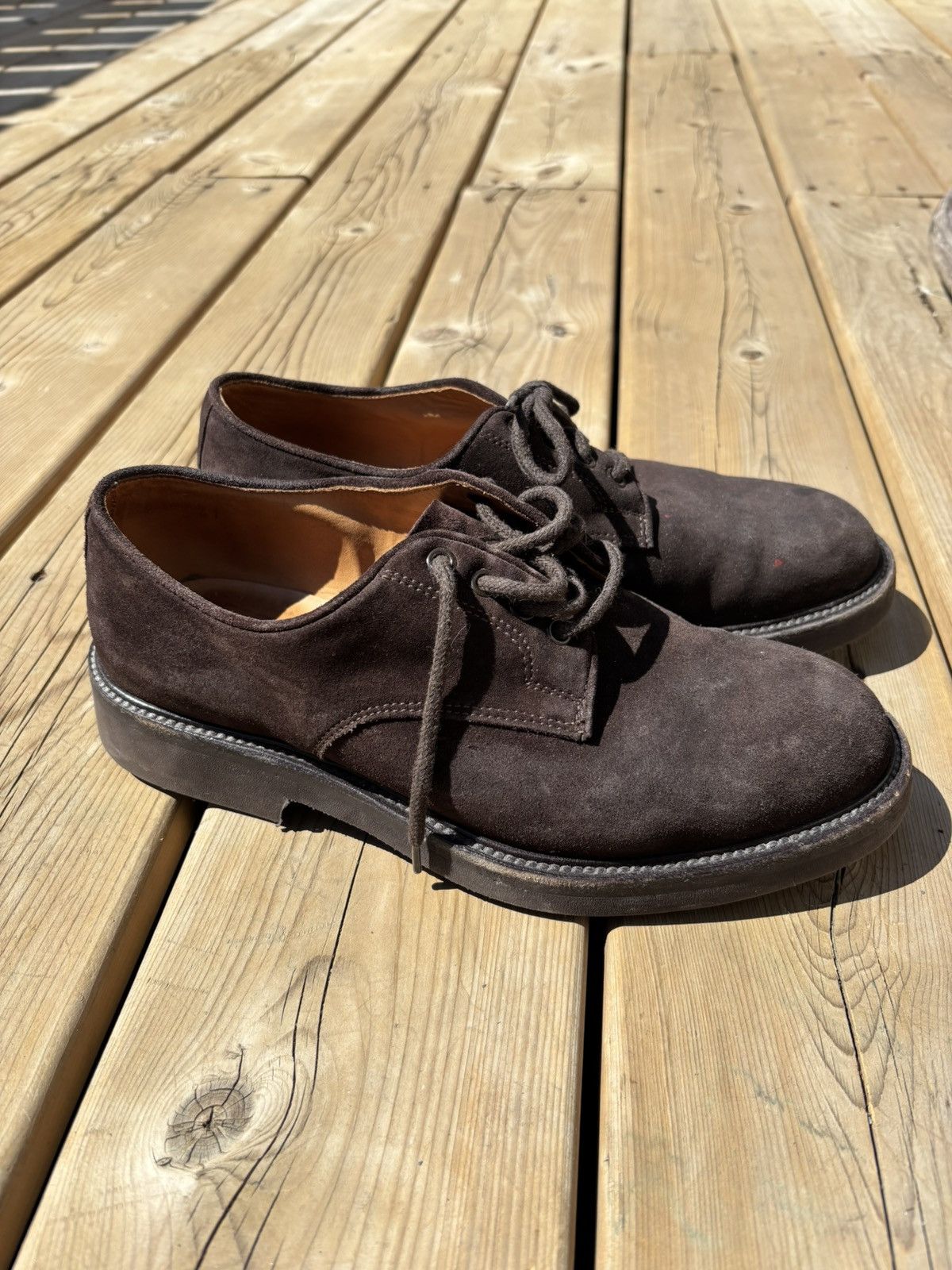 Vintage Italian Suede Derby Shoes Artisanal Blake Stitch Vero Cuoio Size US 8 / EU 41 - 4 Thumbnail
