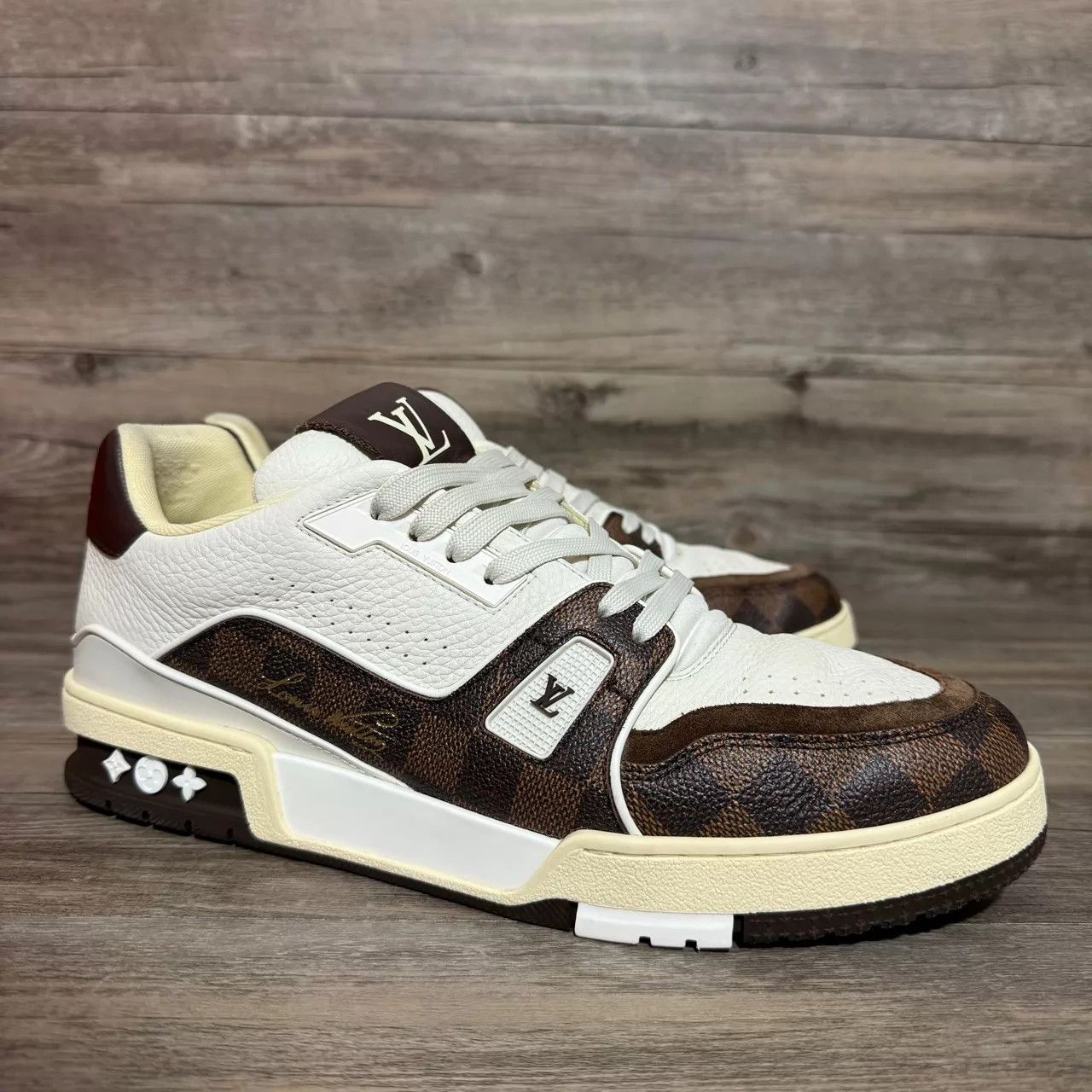 Louis Vuitton LV Trainer White Brown Black Checker Mocha Uk9/43 Size US 10 / EU 43 - 2 Thumbnail