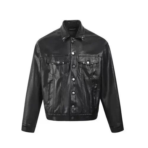 Other Vintage Street Punk Button Down PU Leather Jacket Coat Size US M / EU 48-50 / 2 - 3 Thumbnail