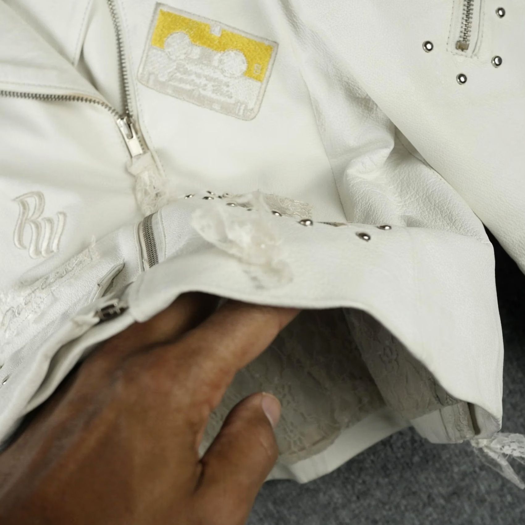 Rocawear Rocawear Jacket Womens Large White Leather Studded Lace Hip Hop Biker Moto Skull Jacket Size L / US 10 / IT 46 - 7 Thumbnail