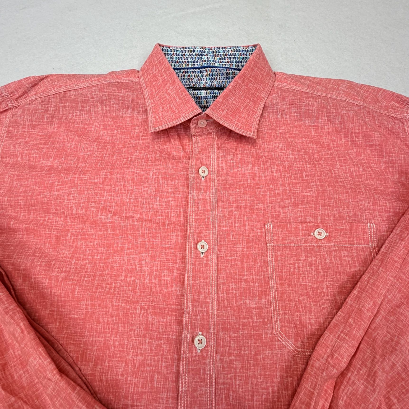BUGATCHI BUGATCHI Shirt Mens 2XL Pink Classic Fit Long Sleeve Button Up Contrast Trim Size US XXL / EU 58 / 5 - 3 Thumbnail