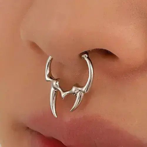Dystopian Tribal Nose Ring Gothic Punk Septum Jewelry Stud in Silver, Men's