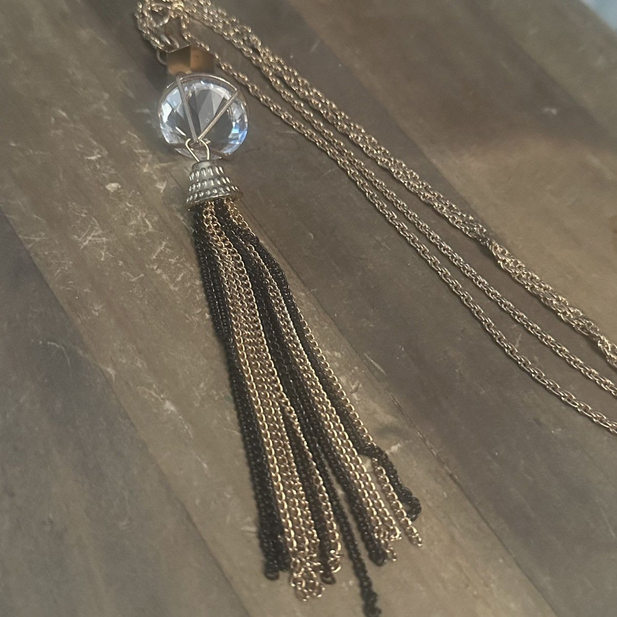 Other Gold tone caged clear gemstone chain tassel necklace Size ONE SIZE - 5 Thumbnail