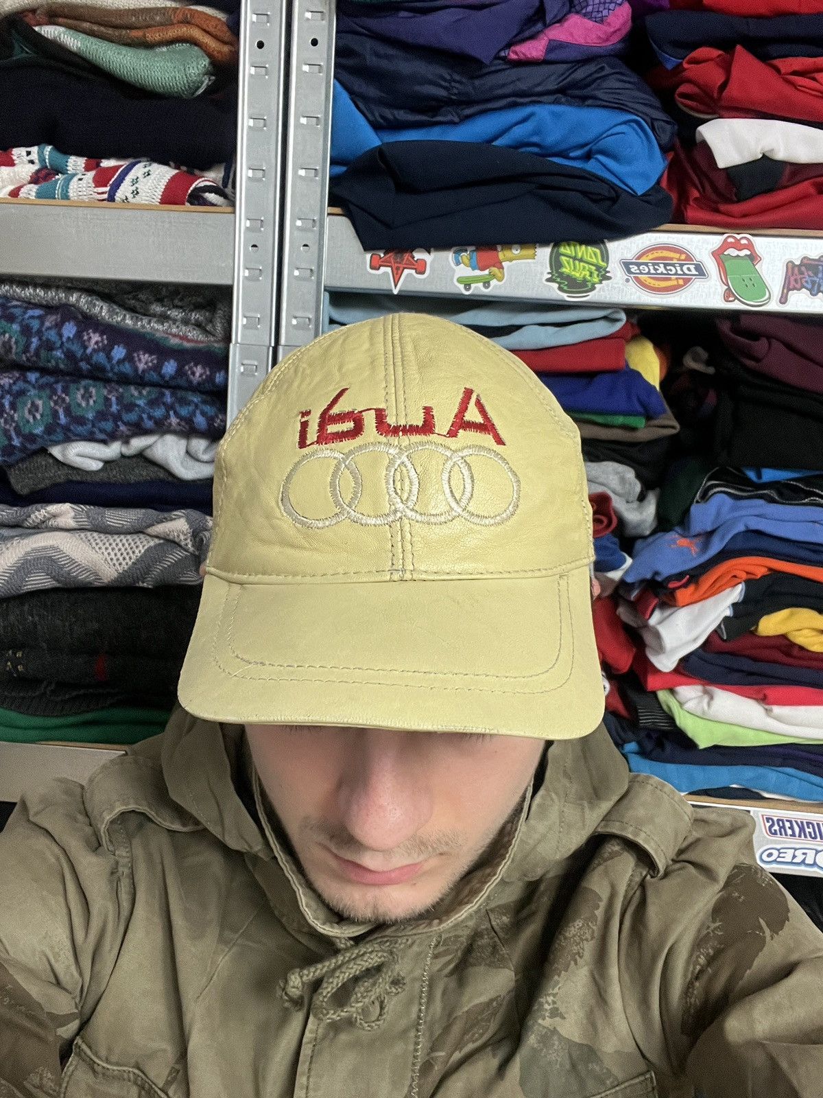 Vintage Vintage Audi Big Logo Leather Racing Cap Hat Moto 90’s Rare Size ONE SIZE - 2 Thumbnail