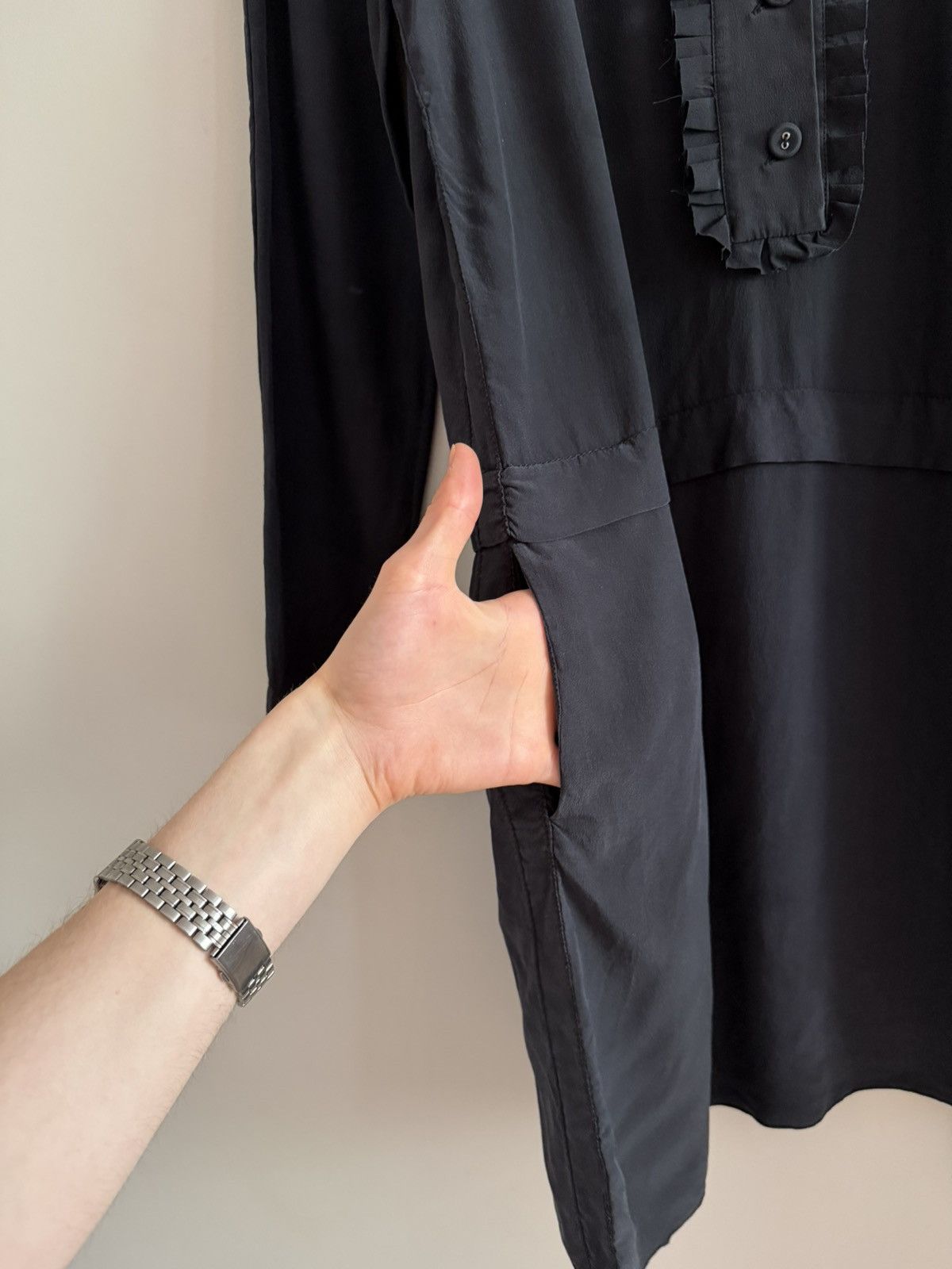 Marni Vintage Marni Black Silk Ruffle-Front Dress Size XS / US 0-2 / IT 36-38 - 5 Thumbnail