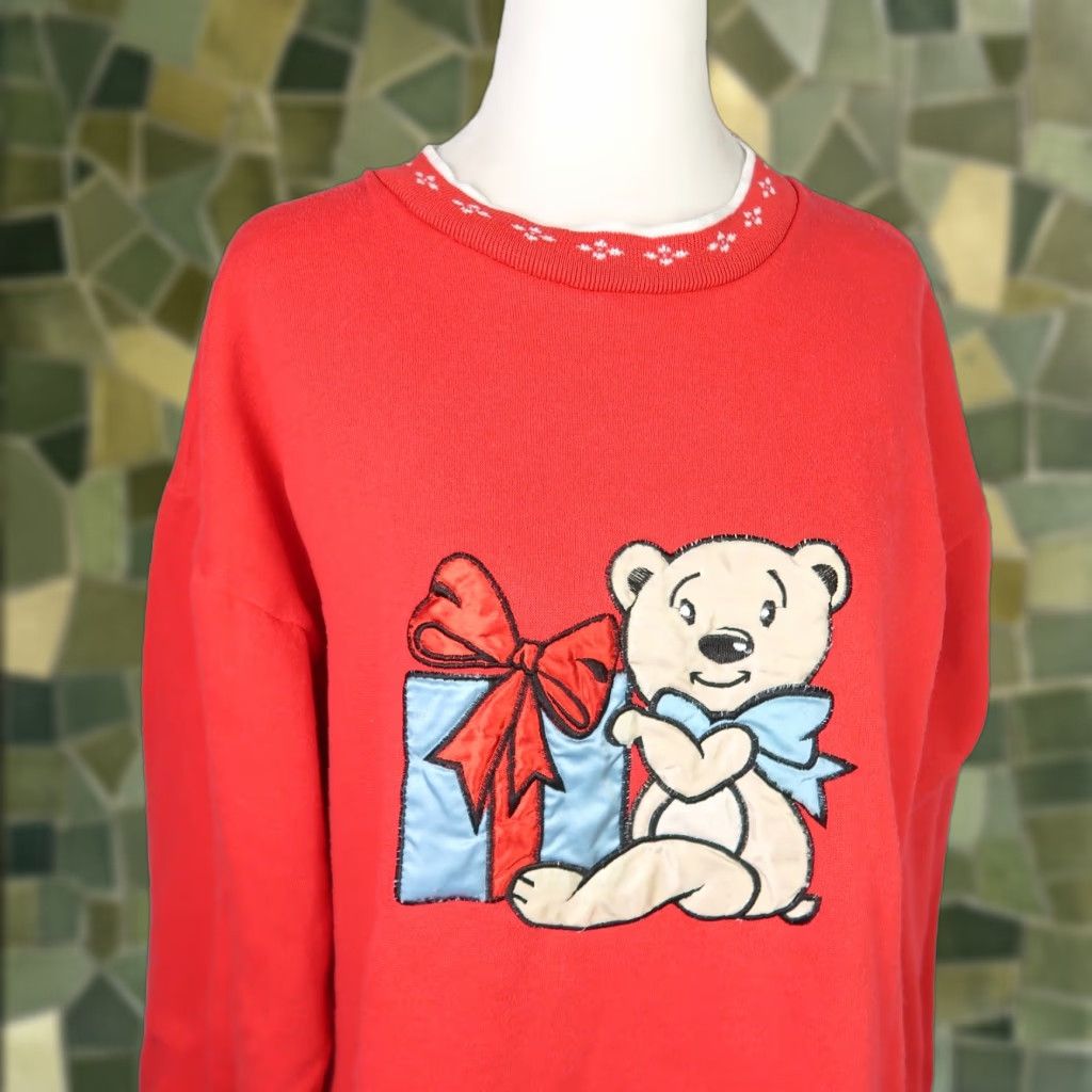 Vintage VINTAGE 90s Red Holiday Teddy Bear Sweatshirt Nightgown Dress S Women Long Sleeve Christmas Cotton Robinson's Size S / US 4 / IT 40 - 1 Thumbnail