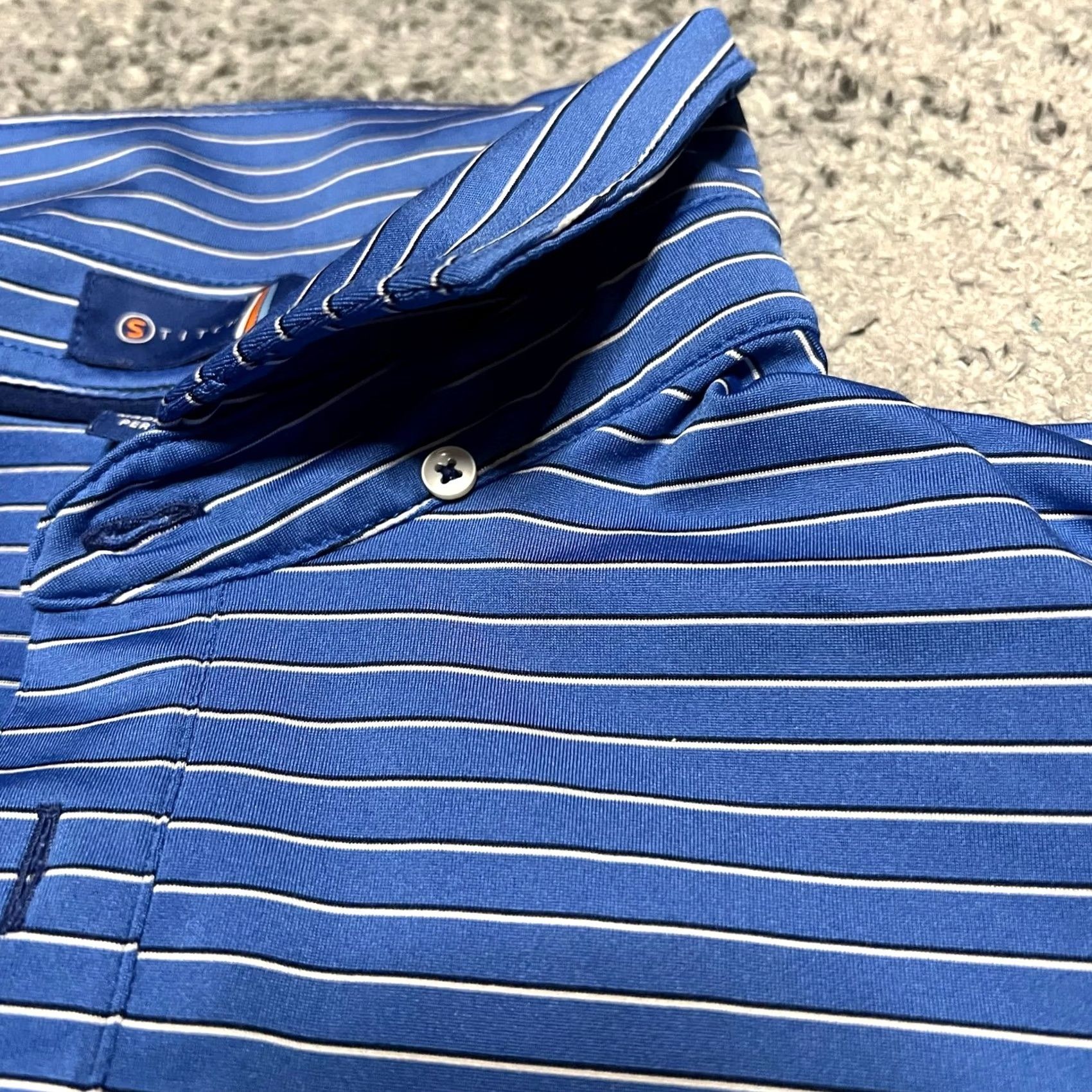 Vintage Stitch Polo Shirt Mens XL Blue Striped Performance Golf Size US XL / EU 56 / 4 - 3 Thumbnail