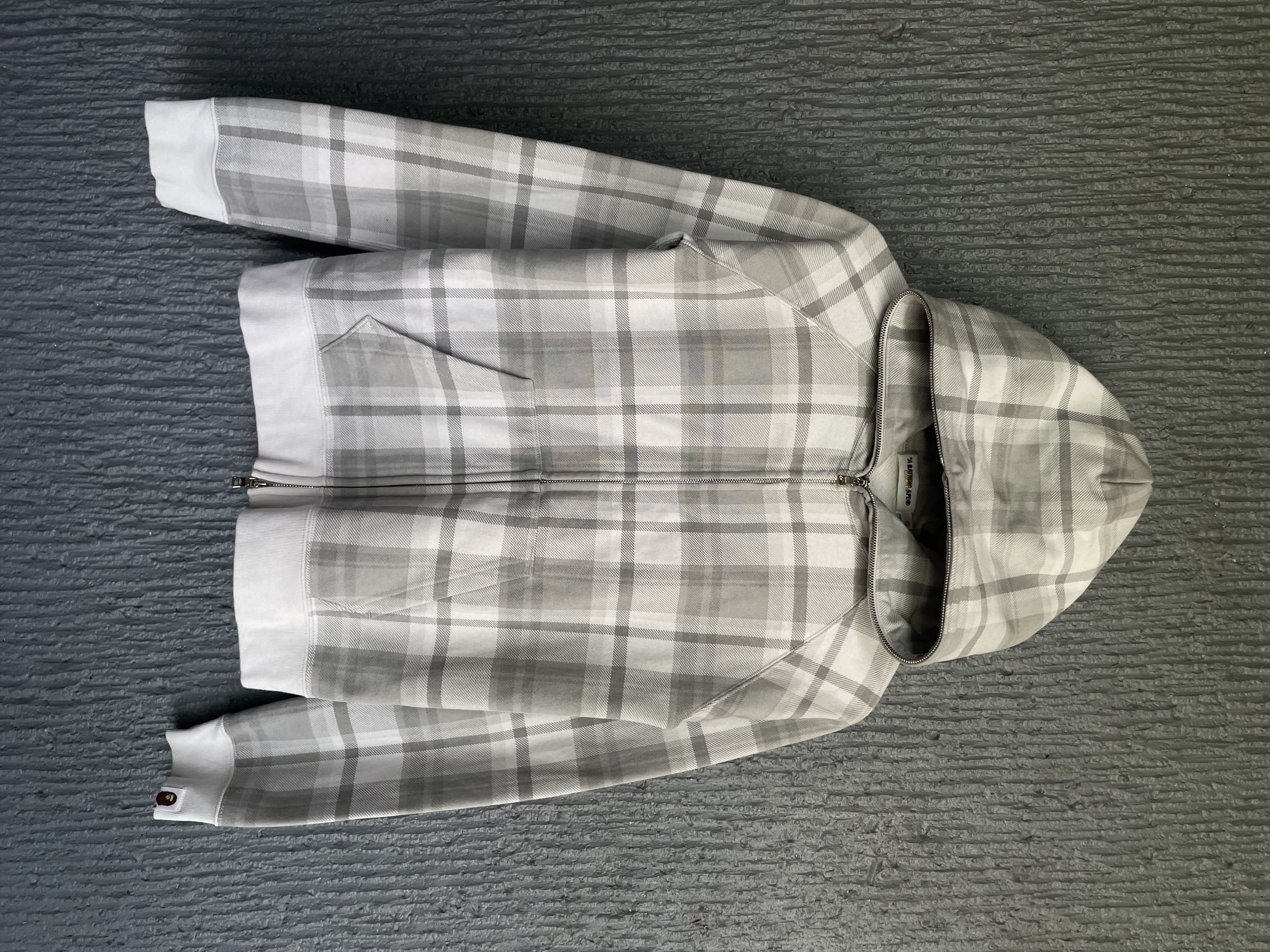 image of Bape Classic OG Plaid Hoodie in White/Gray, Women's (Size XS)
