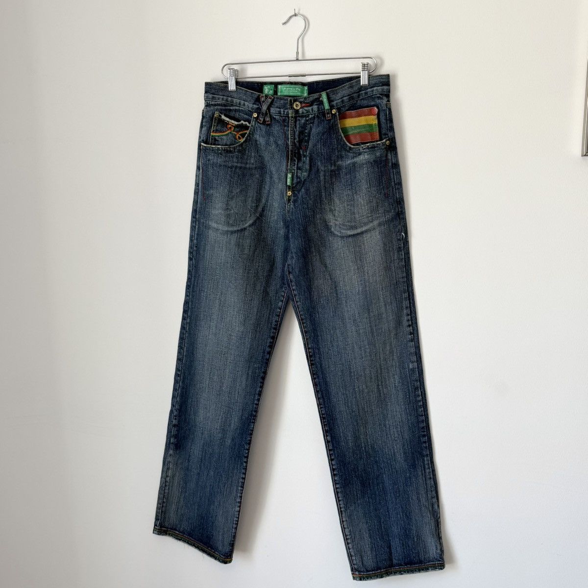 LRG Vtg 2000s LRG “Jamaican Royalty” Faded Baggy Jeans Y2K JNCO Size US 34 / EU 50 - 6 Thumbnail