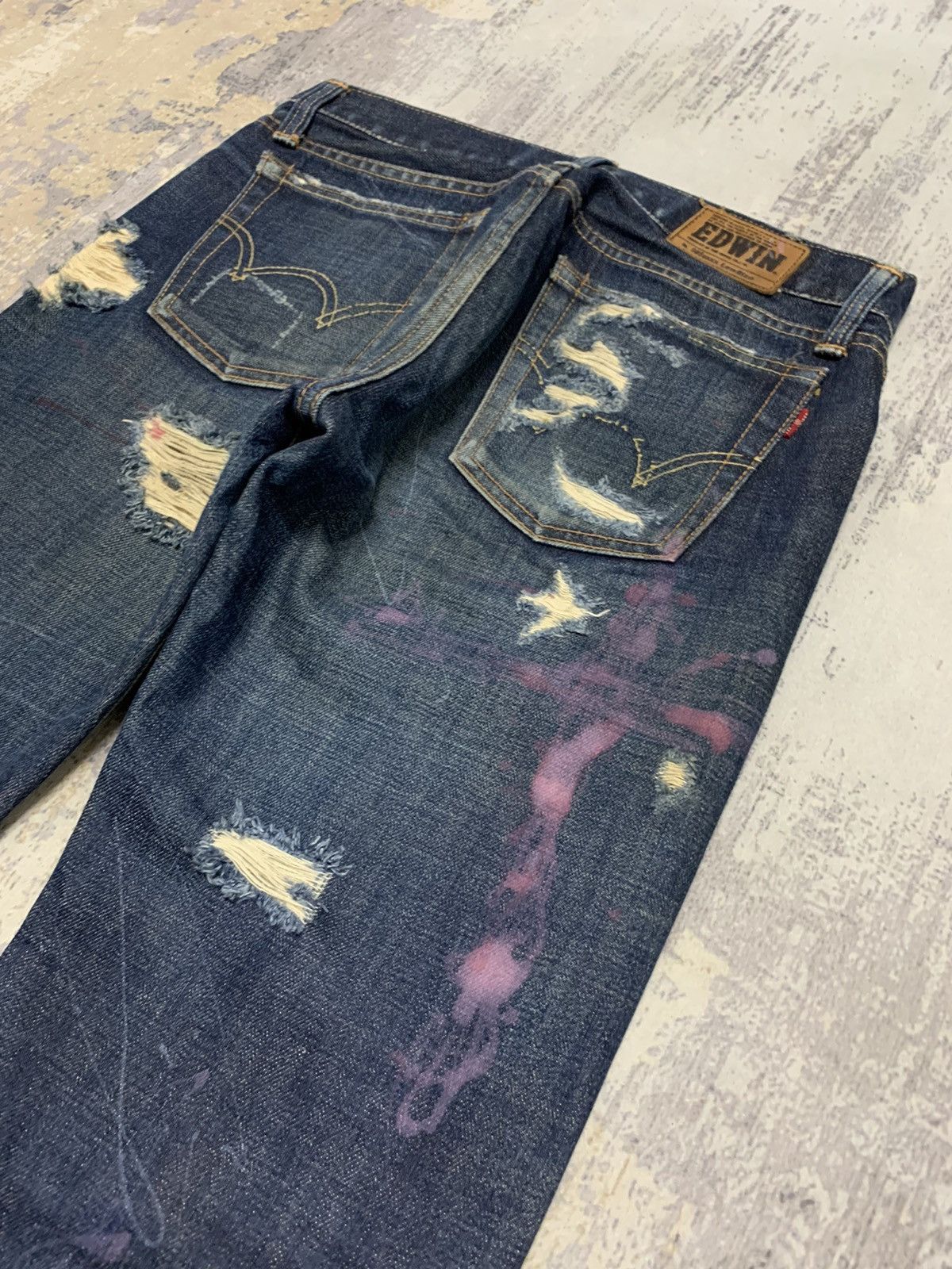 Japanese Brand Edwin 505 Lowrize Selvedge Distressed Denim Jeans W30x32.5 Size US 30 / EU 46 - 15 Thumbnail