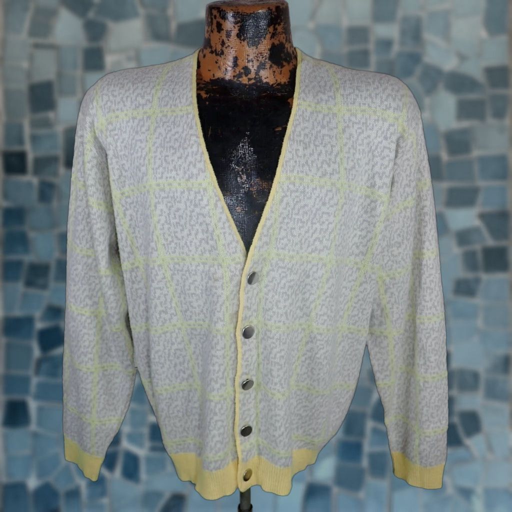 Vintage VINTAGE Puritan Ban-Lon Cardigan Sweater Mens L Geometric Design Orlon Acrylic Size US L / EU 52-54 / 3 - 1 Thumbnail